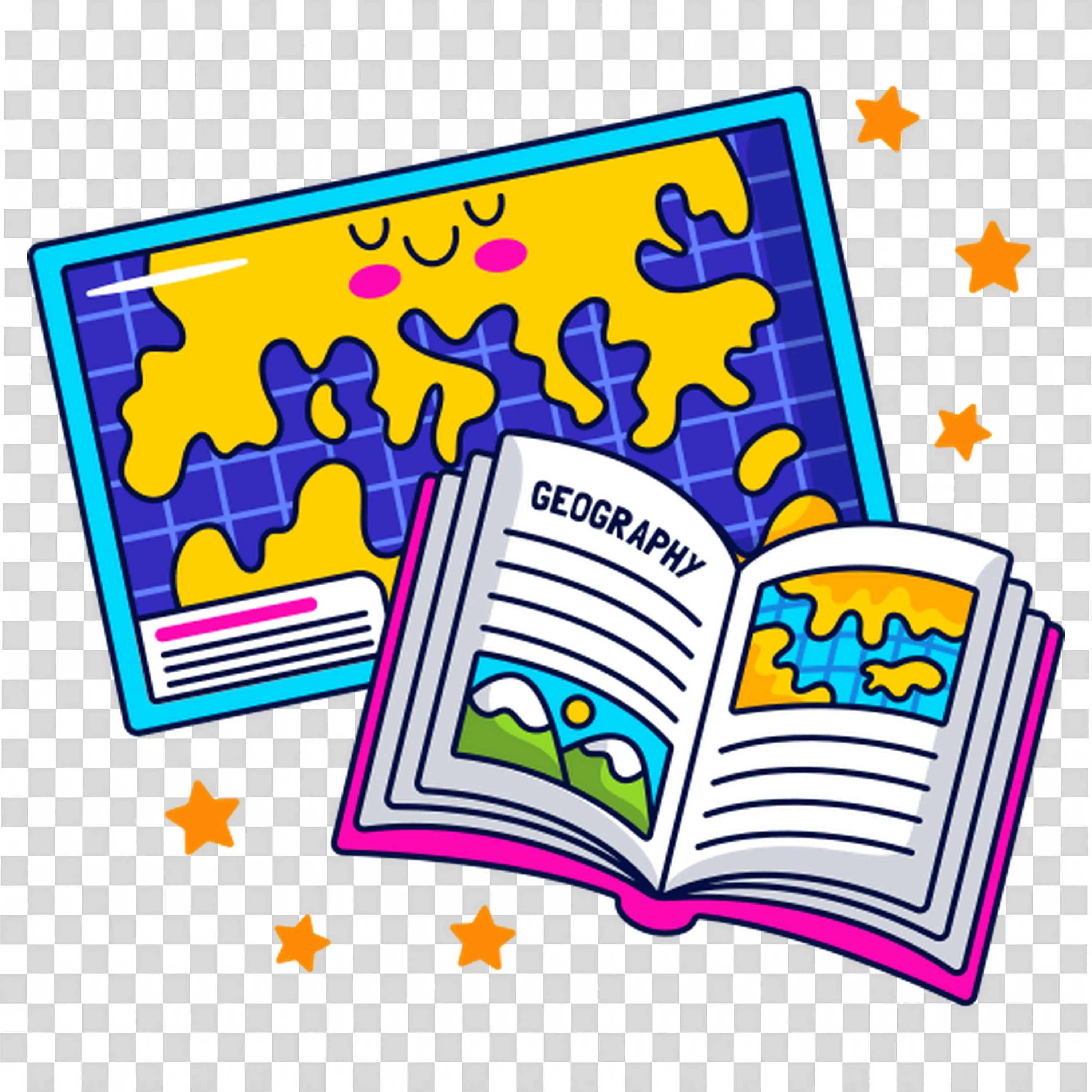Bright Geography Book with Smiling Map Free Hd PNG Image