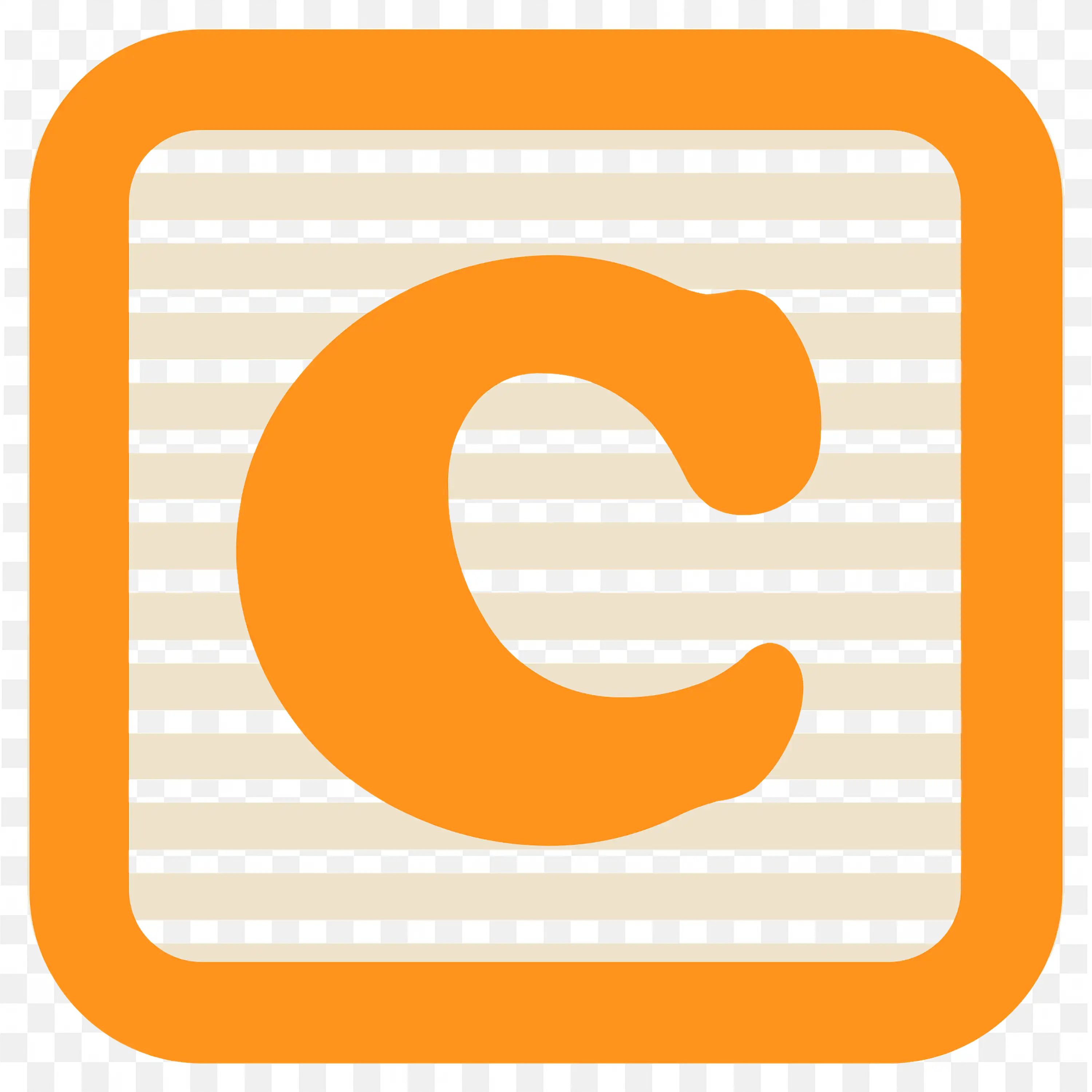 Bright Orange Letter C Block with Striped Pattern PNG