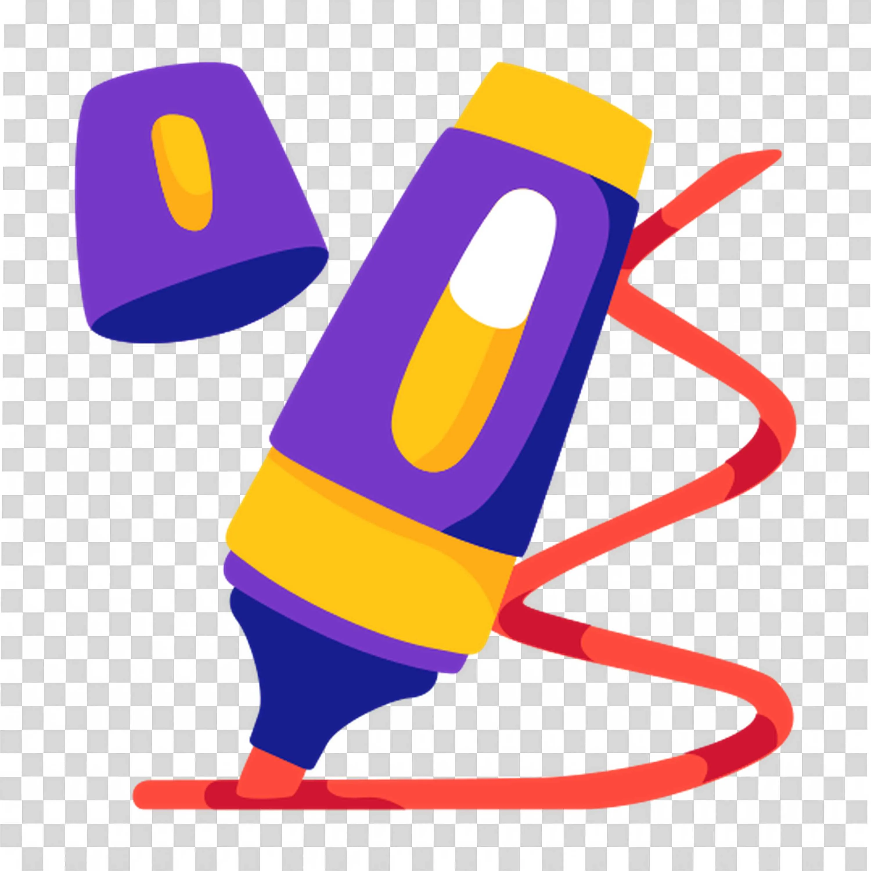 Bright Yellow and Purple Marker Drawing a Red Line PNG Image