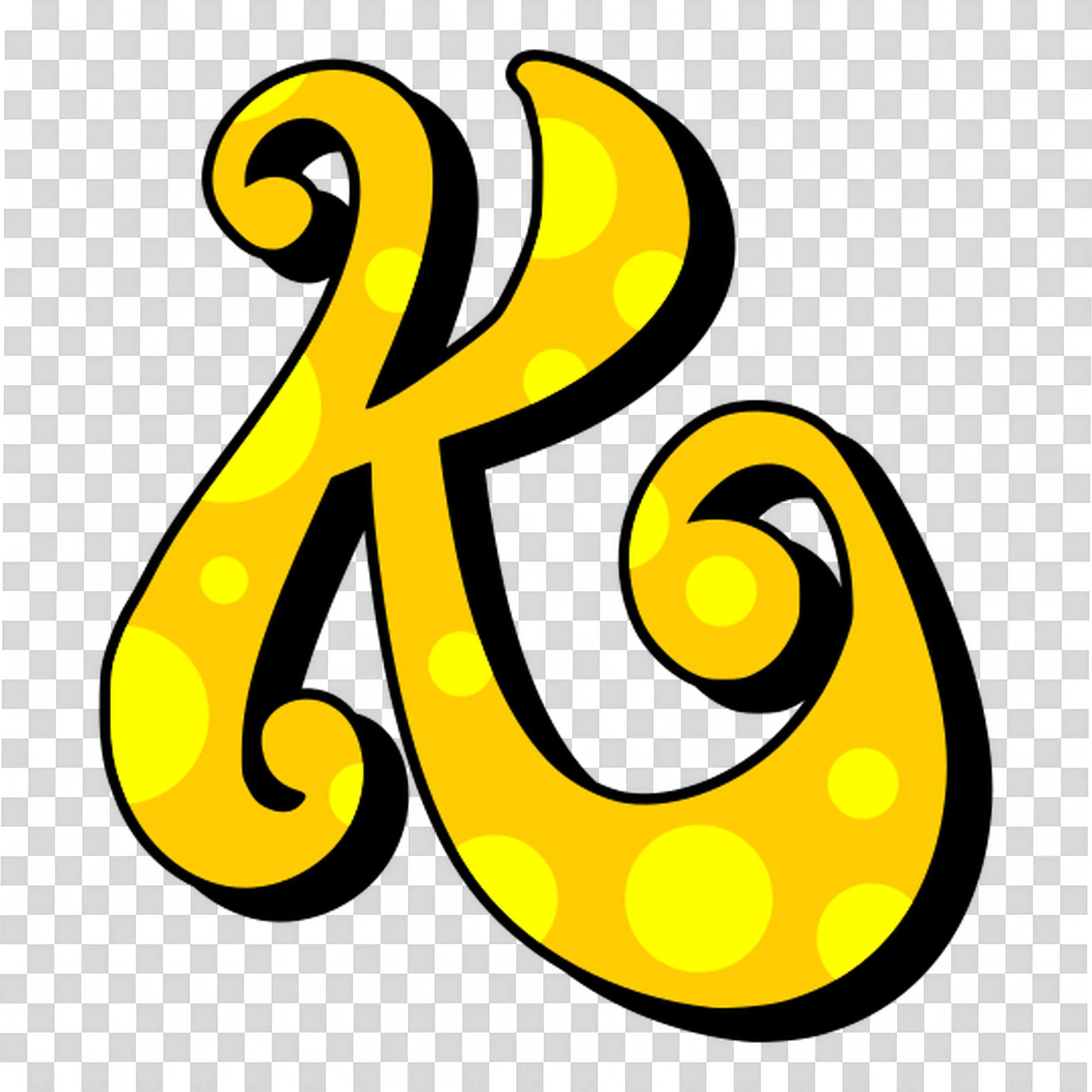 Bright Yellow Letter K with Polka Dots Alphabet Art Png