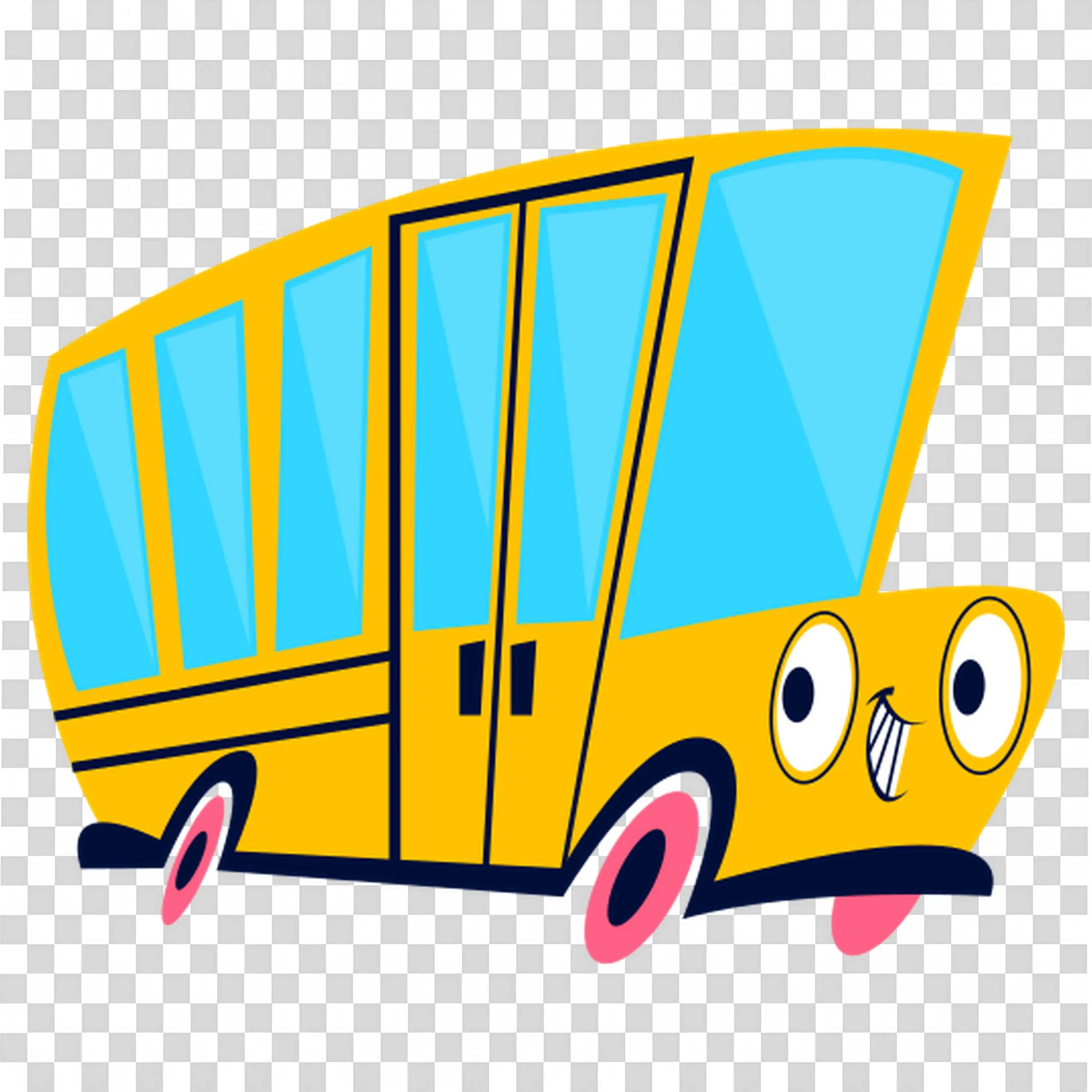 Bright Yellow School Bus with Big Windows and a Happy Face