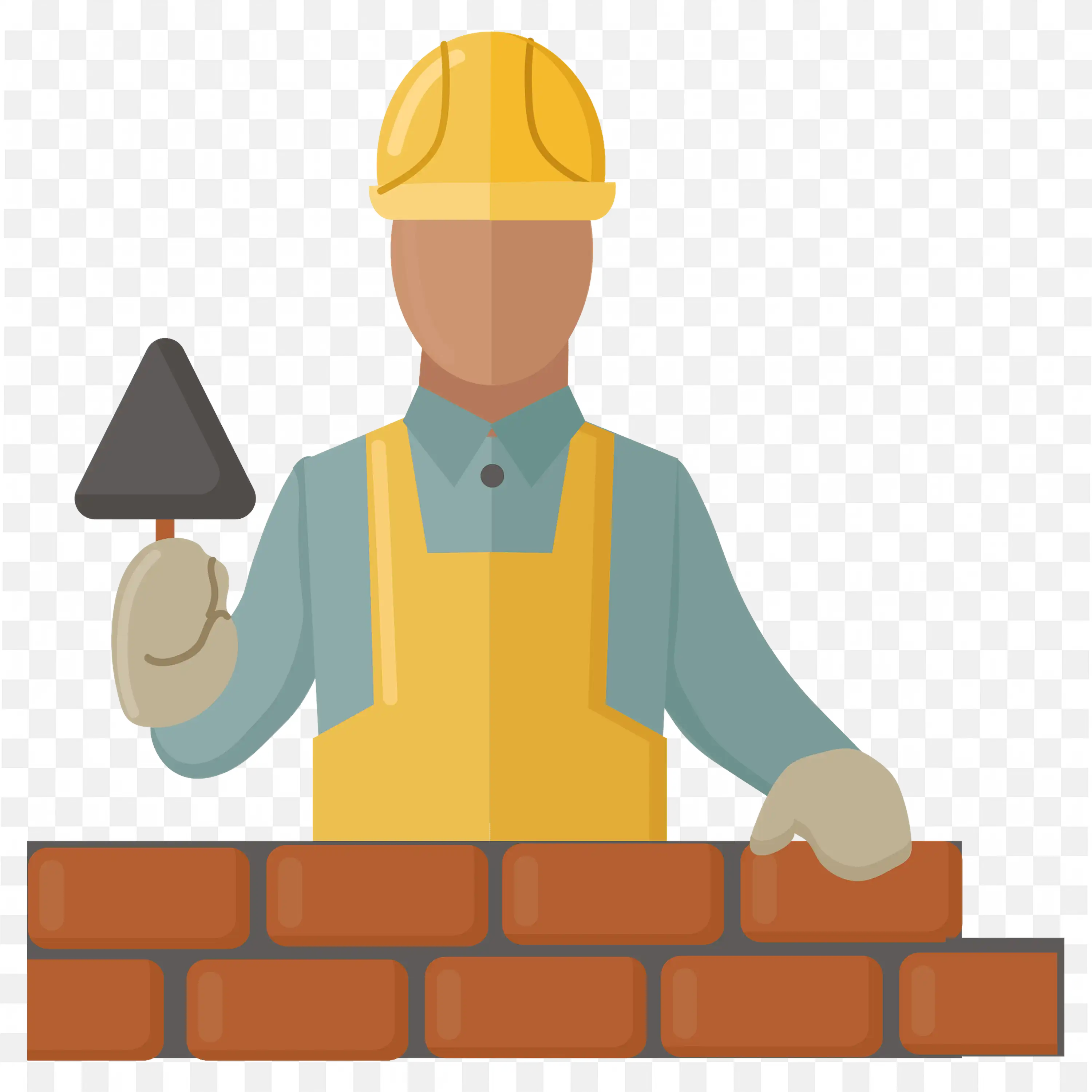 Builder Building a Brick Wall with a Tool in Hand PNG