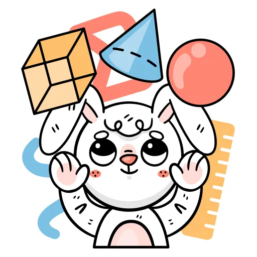 Bunny Holding Cube and Ball Learning Shapes and Counting