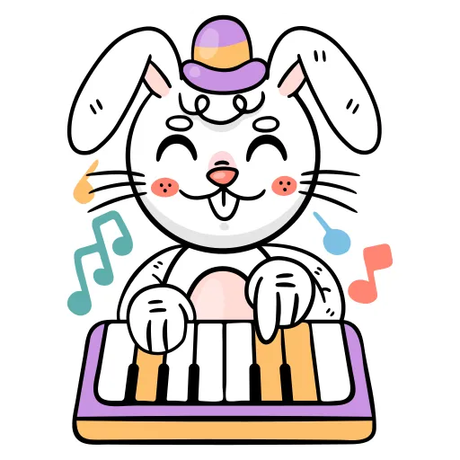 Bunny playing piano music as part of school arts program