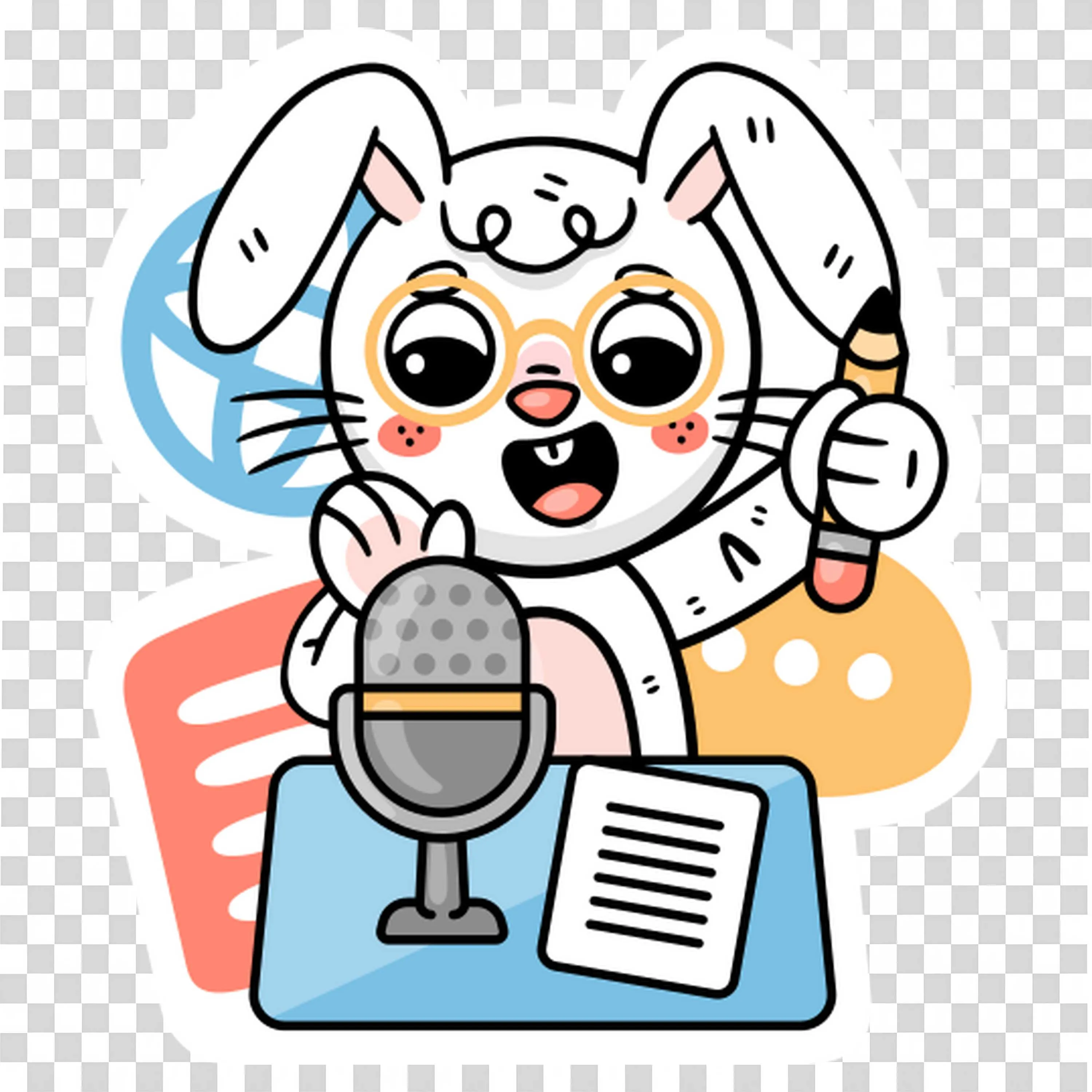 Bunny Podcasting with Microphone and Notes Free PNG Image
