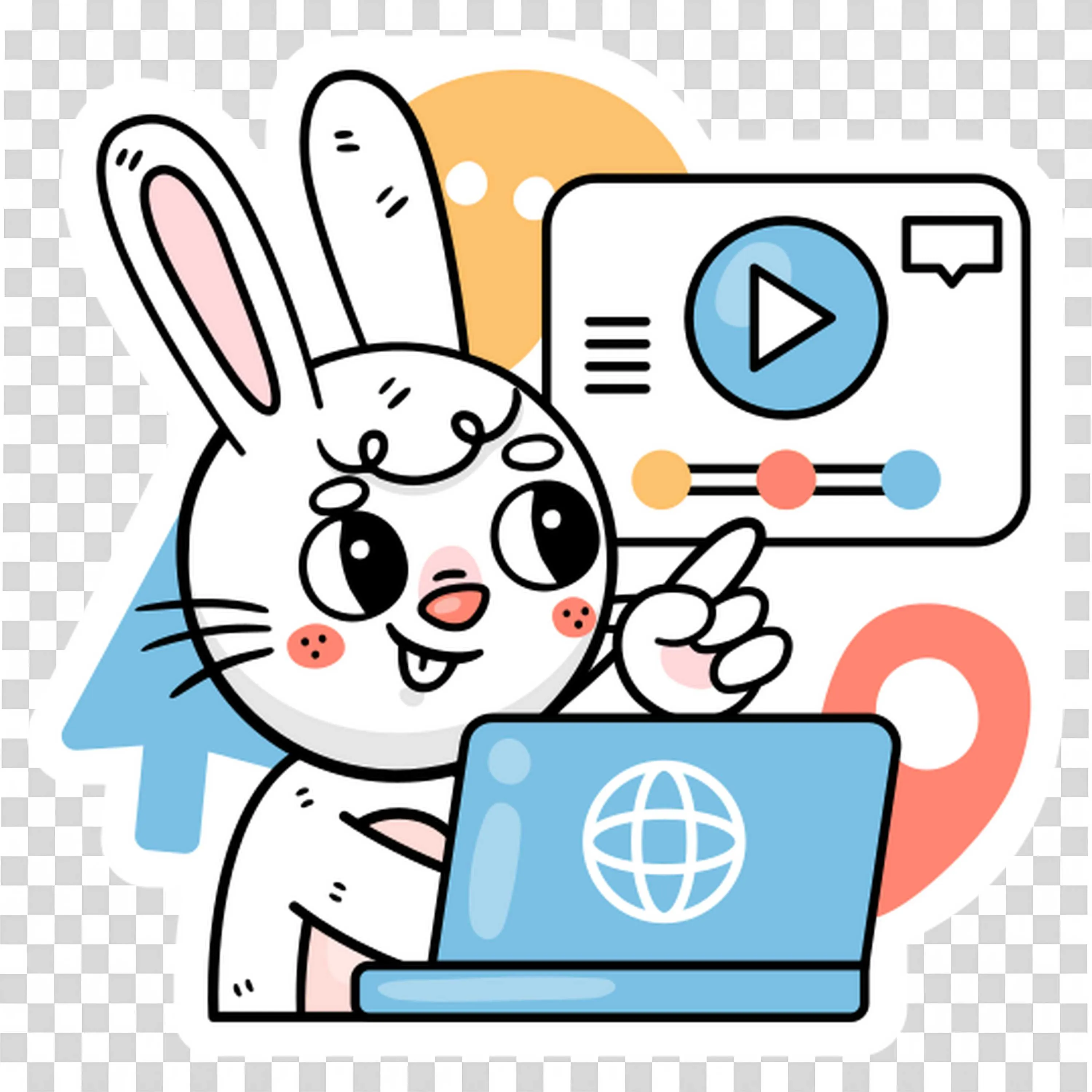Bunny Presenting Educational Video Lessons on a Laptop Png