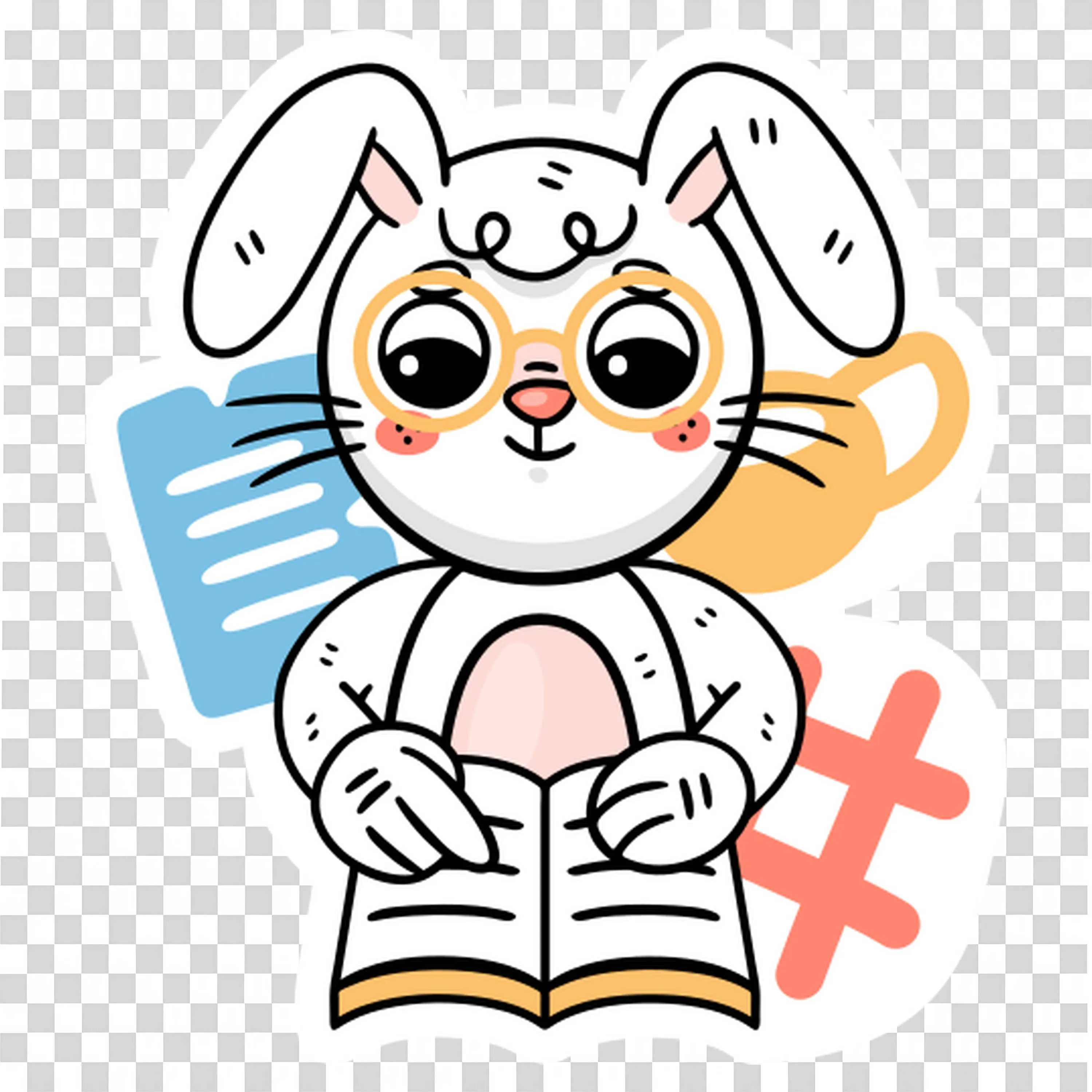 Bunny Wearing Glasses While Reading An Open School Book
