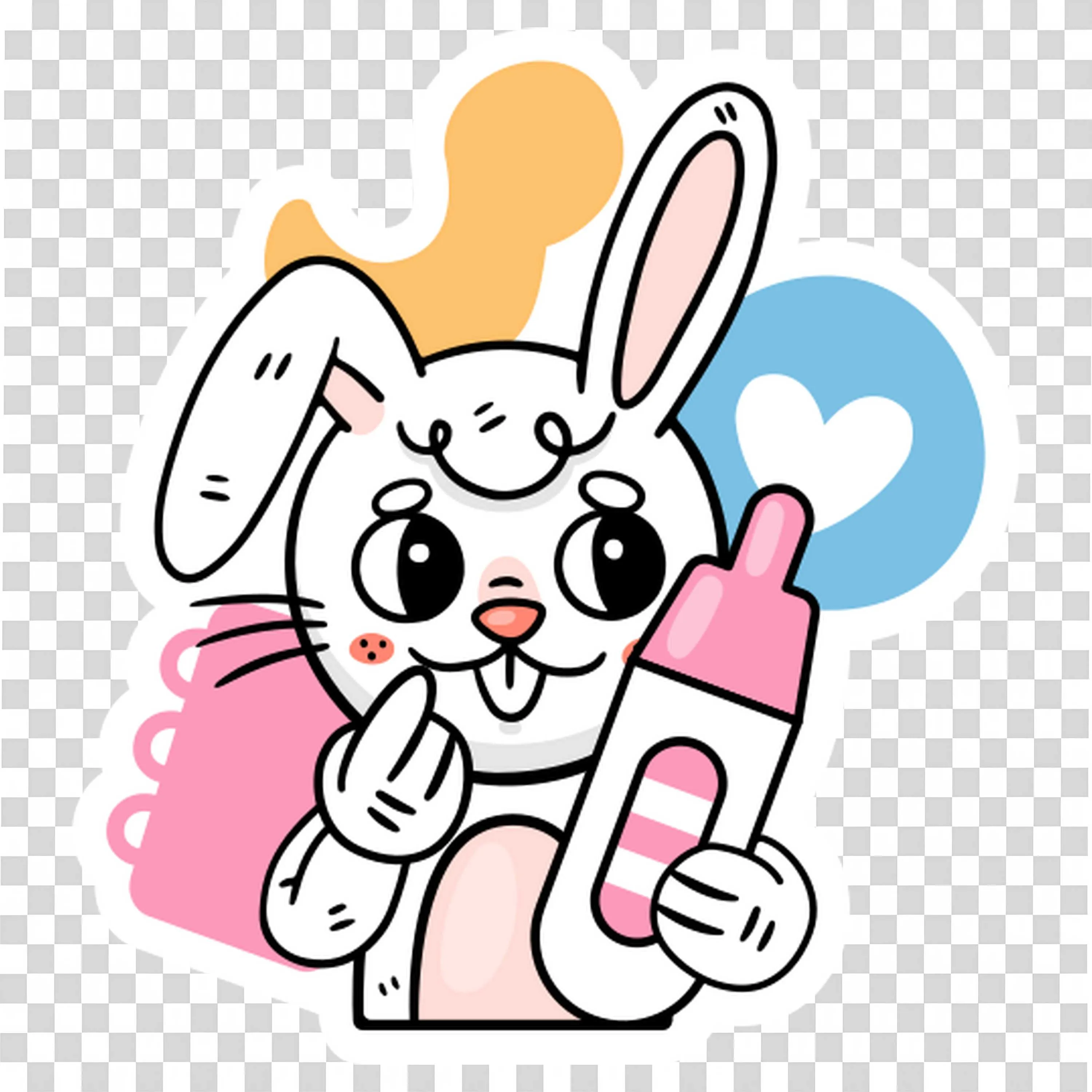 Bunny with Pink Bottle with Heart Icon Design Background