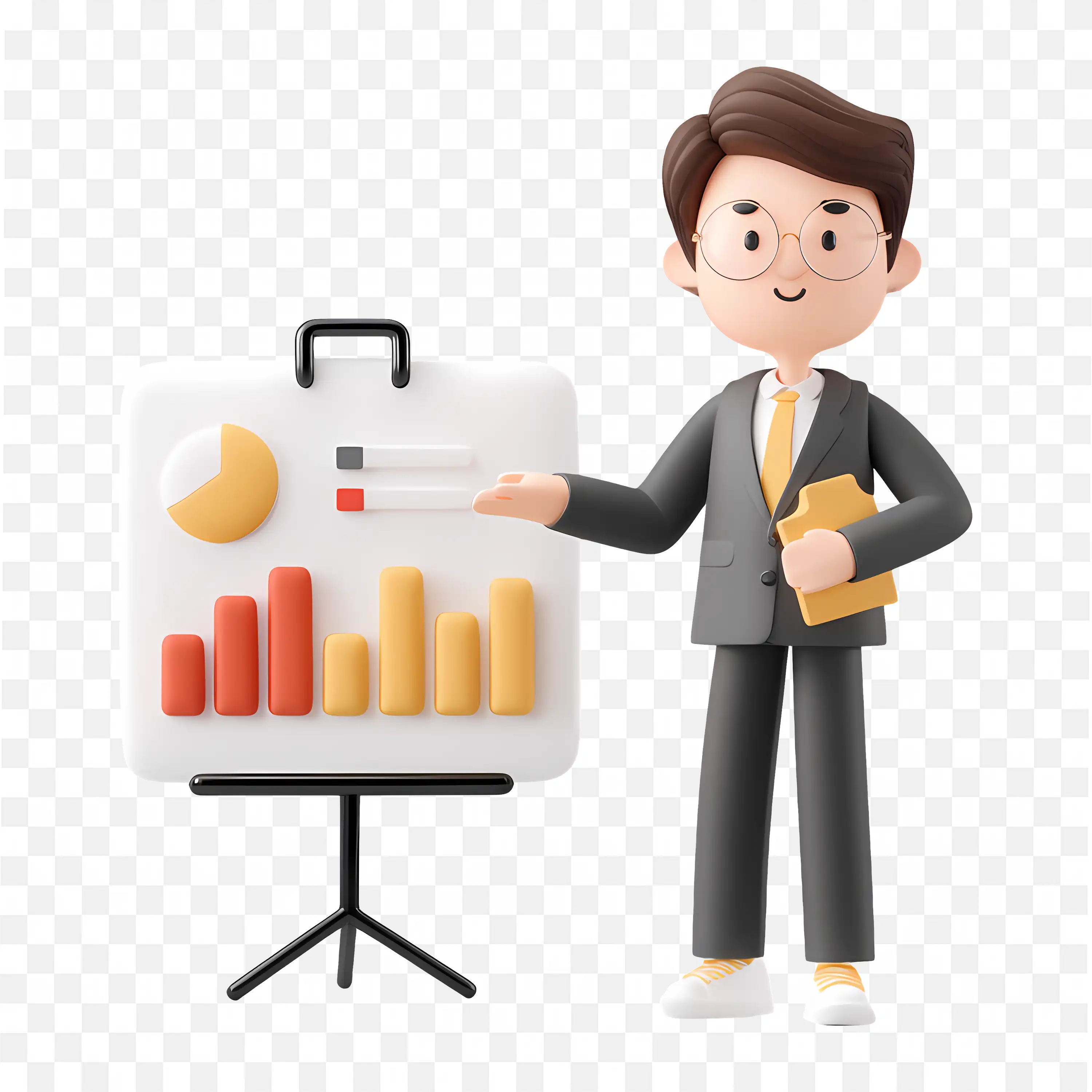Businessman Presenting a Data Chart on the Board Free PNG