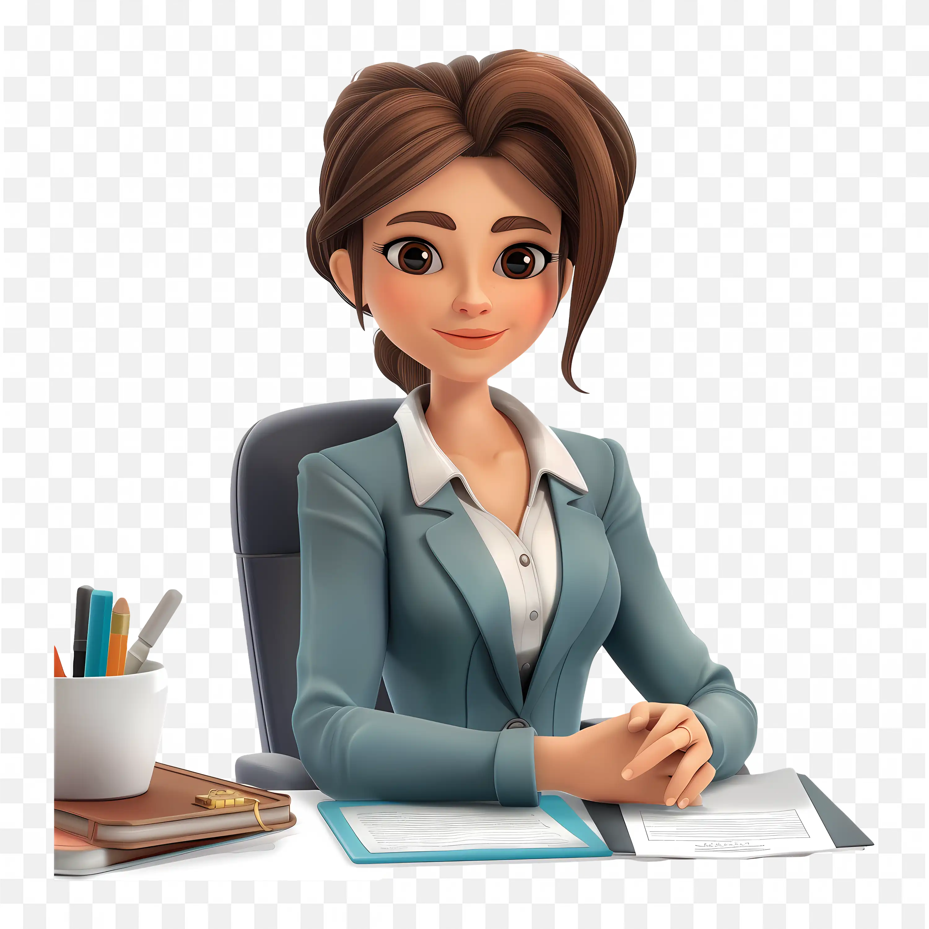 Businesswoman Sitting at a Desk with Documents Free PNG