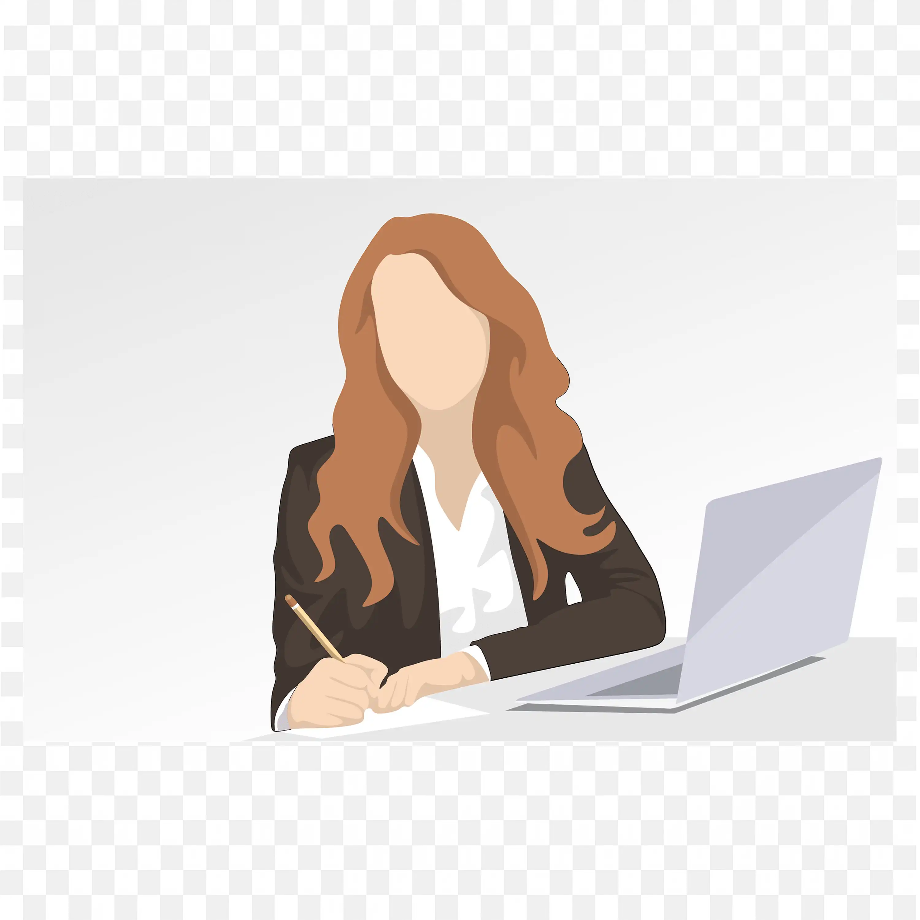 Businesswoman Working at a Desk with Laptop and Pencil PNG