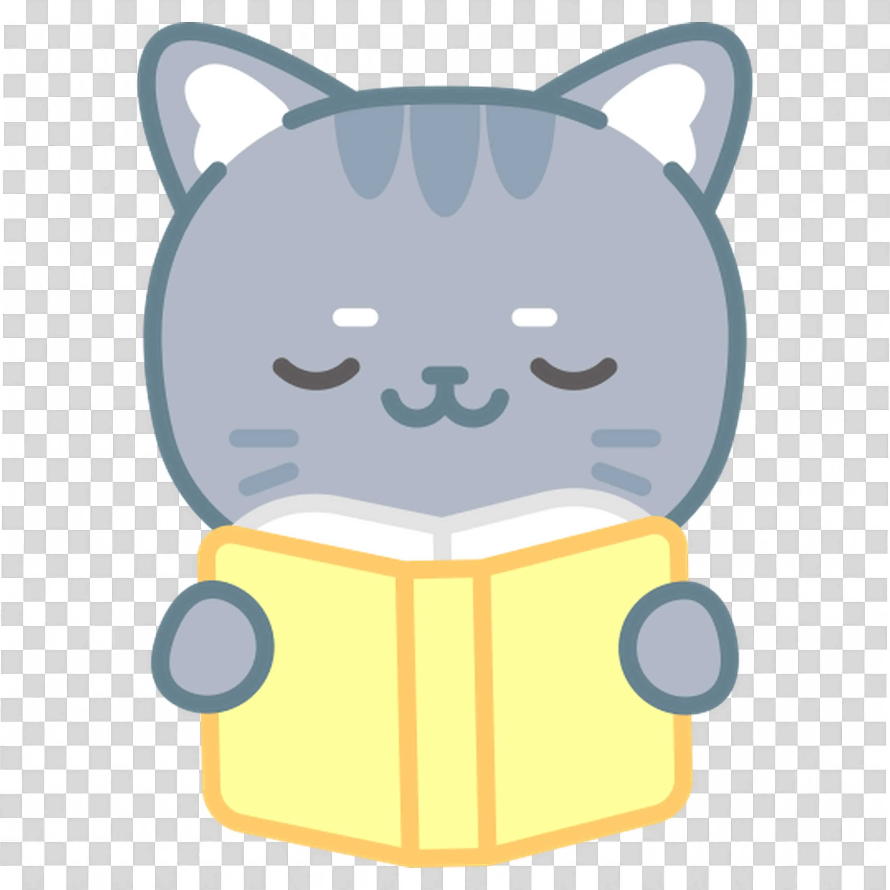 Calm Cat Reading a Yellow Book Focused on Knowledge Png
