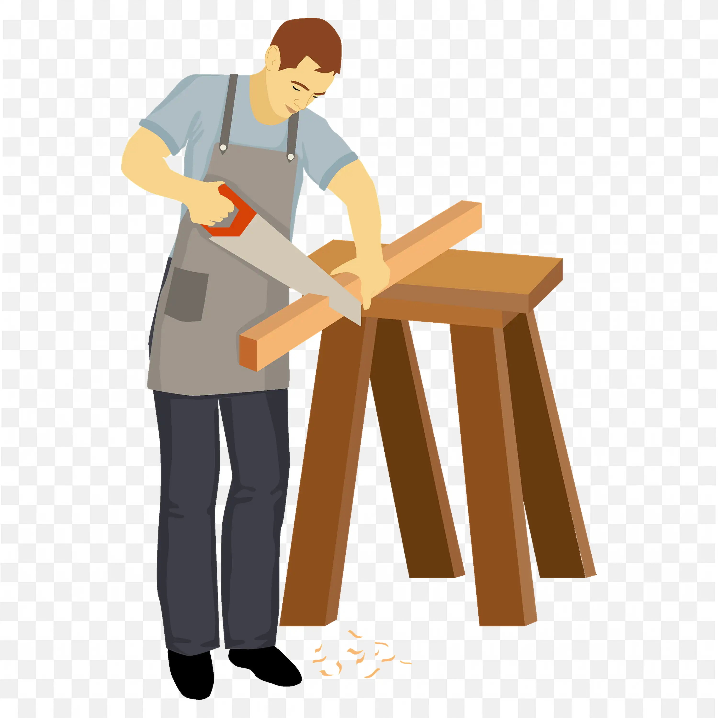 Carpenter is Cutting the Woods with a Handsaw Free PNG
