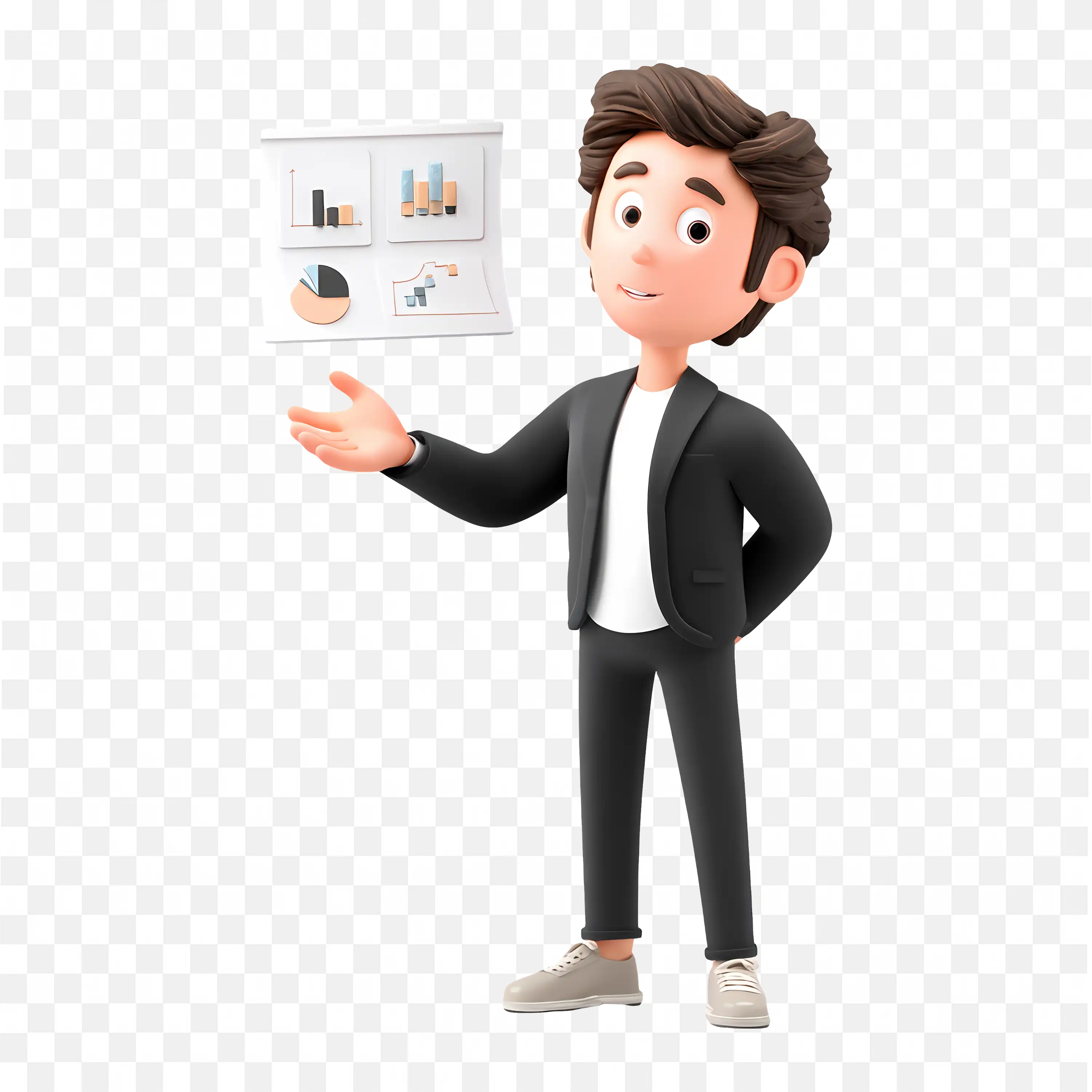 Cartoon Analyst Presenting Business Charts PNG for Free