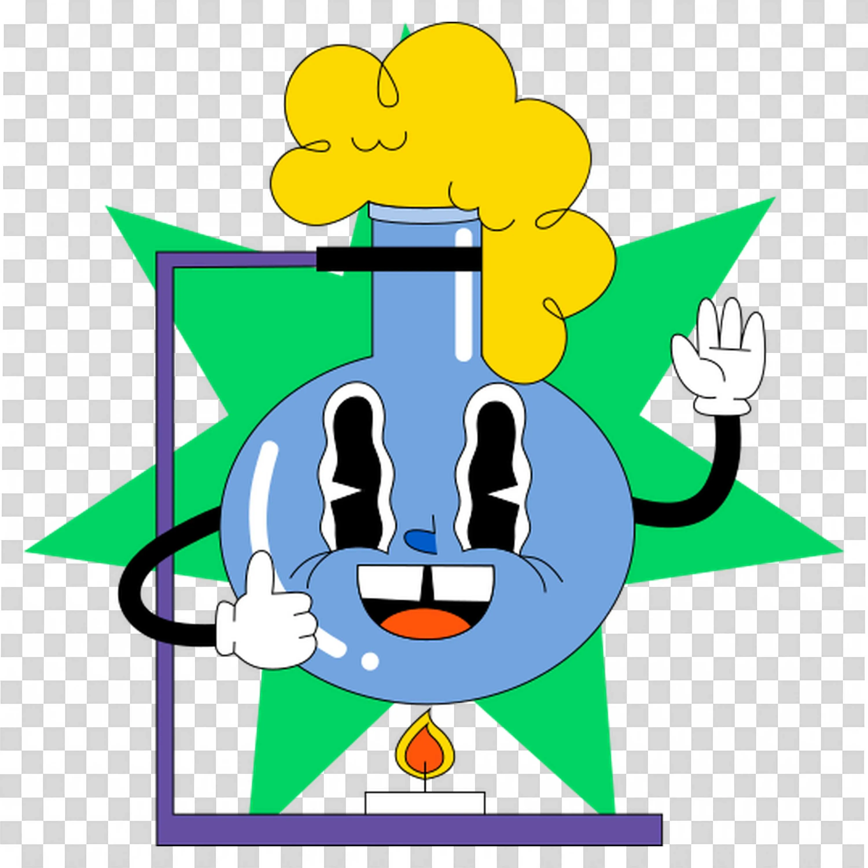 Cartoon Beaker Doing Science with Flame and Curly Hair Png