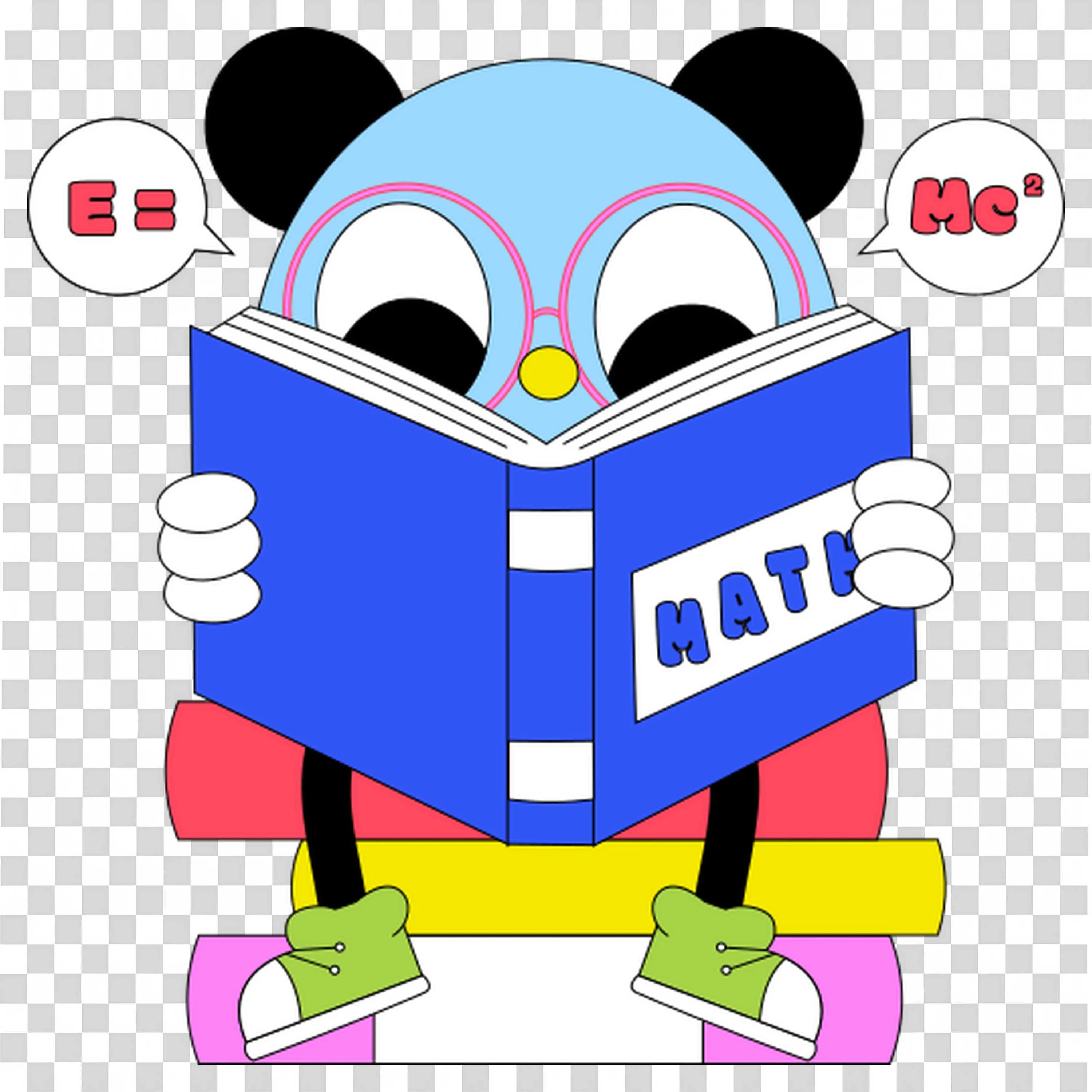 Cartoon Bean Character Reading a Math Book PNG Download