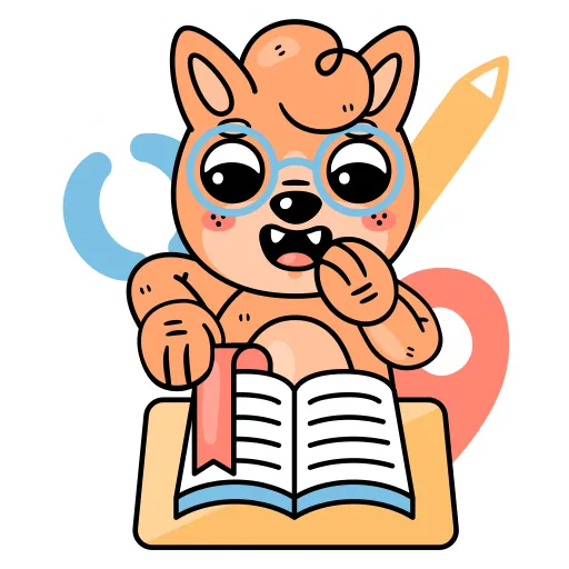 Cartoon Bear Reading Open Book with Focused Expression