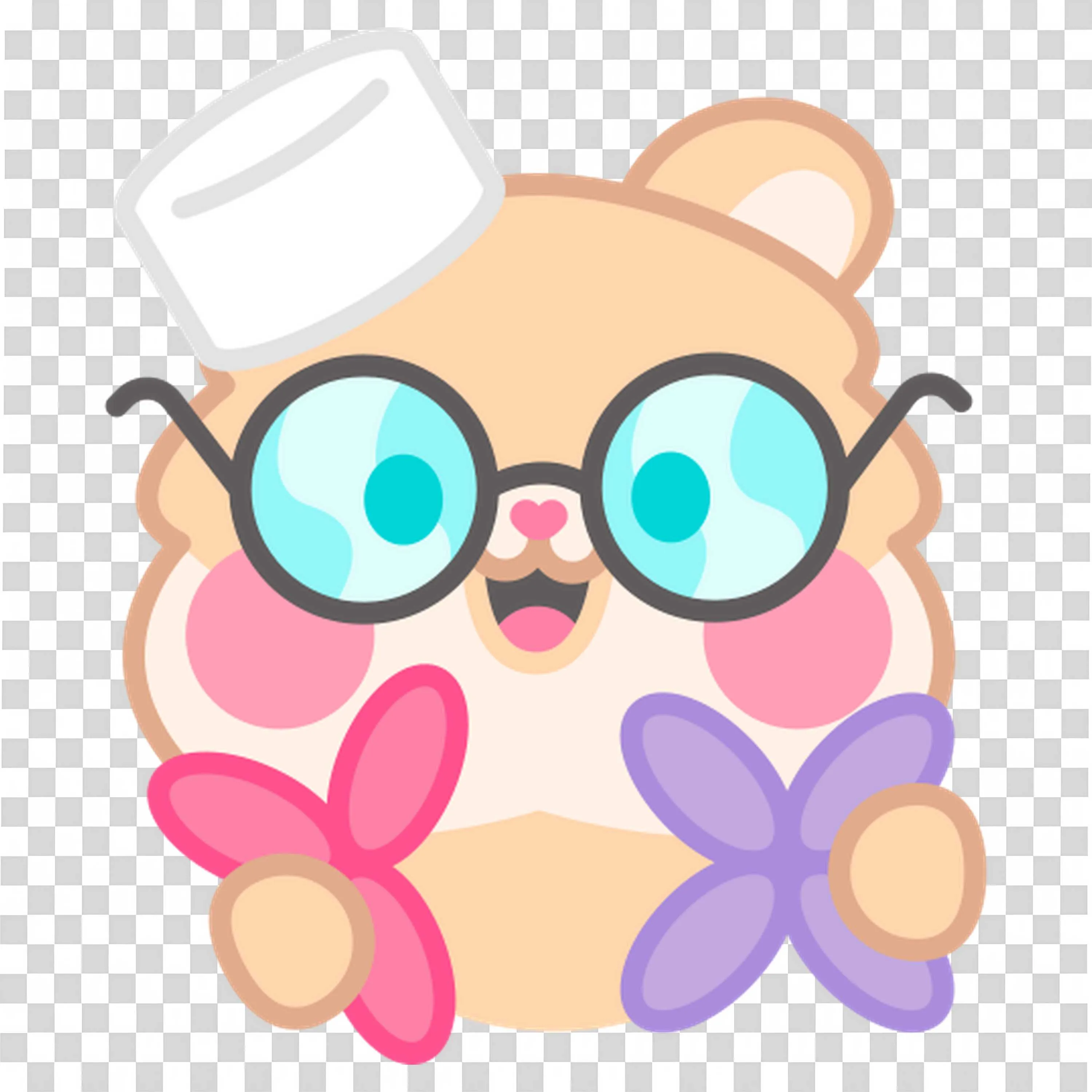 Cartoon Bear with Glasses Holding Colourful Flowers Free Png