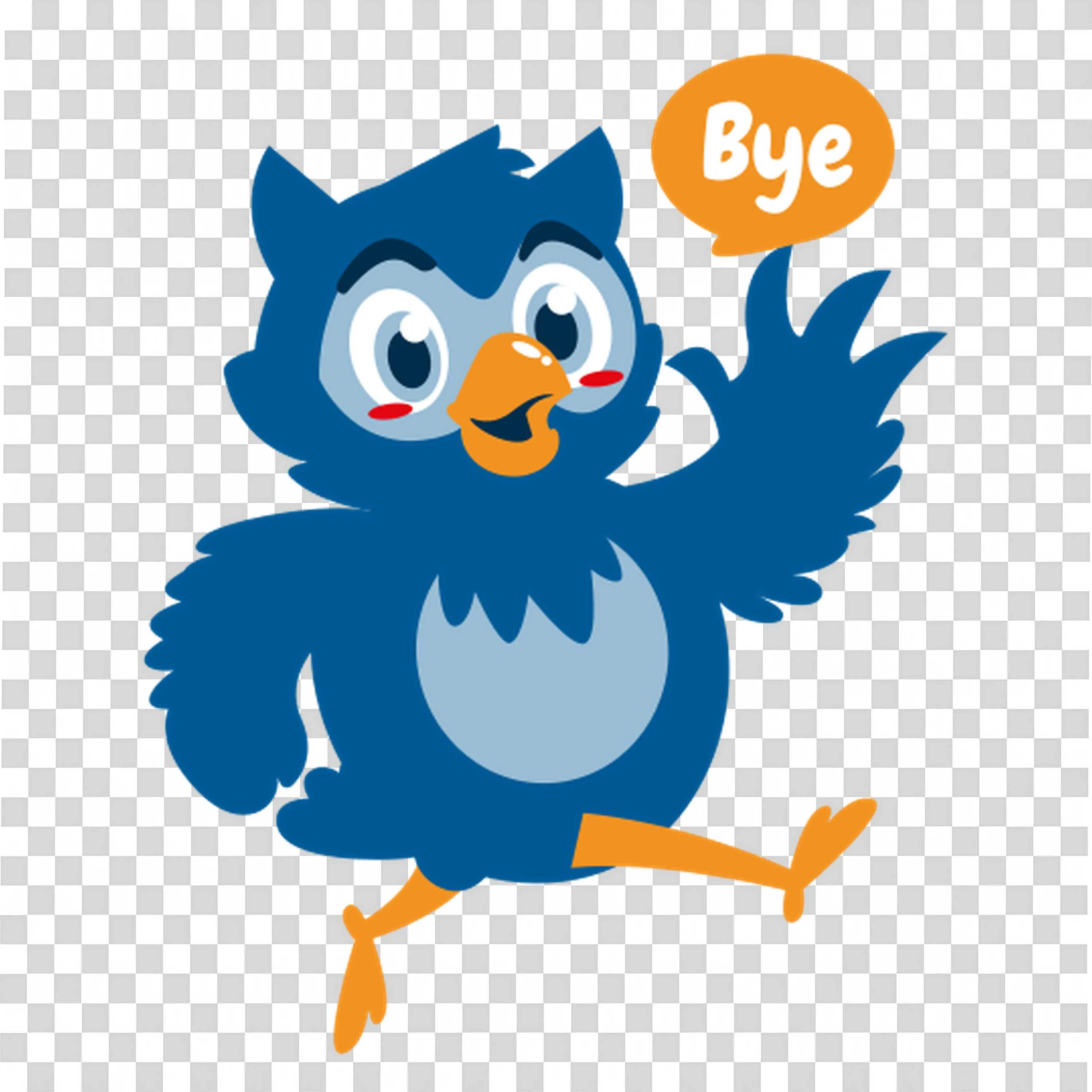 Cartoon Bluebird Waving Hands with a Bye Speech Bubble Png