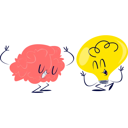 Cartoon Brain and Bulb Working Together to Solve Idea