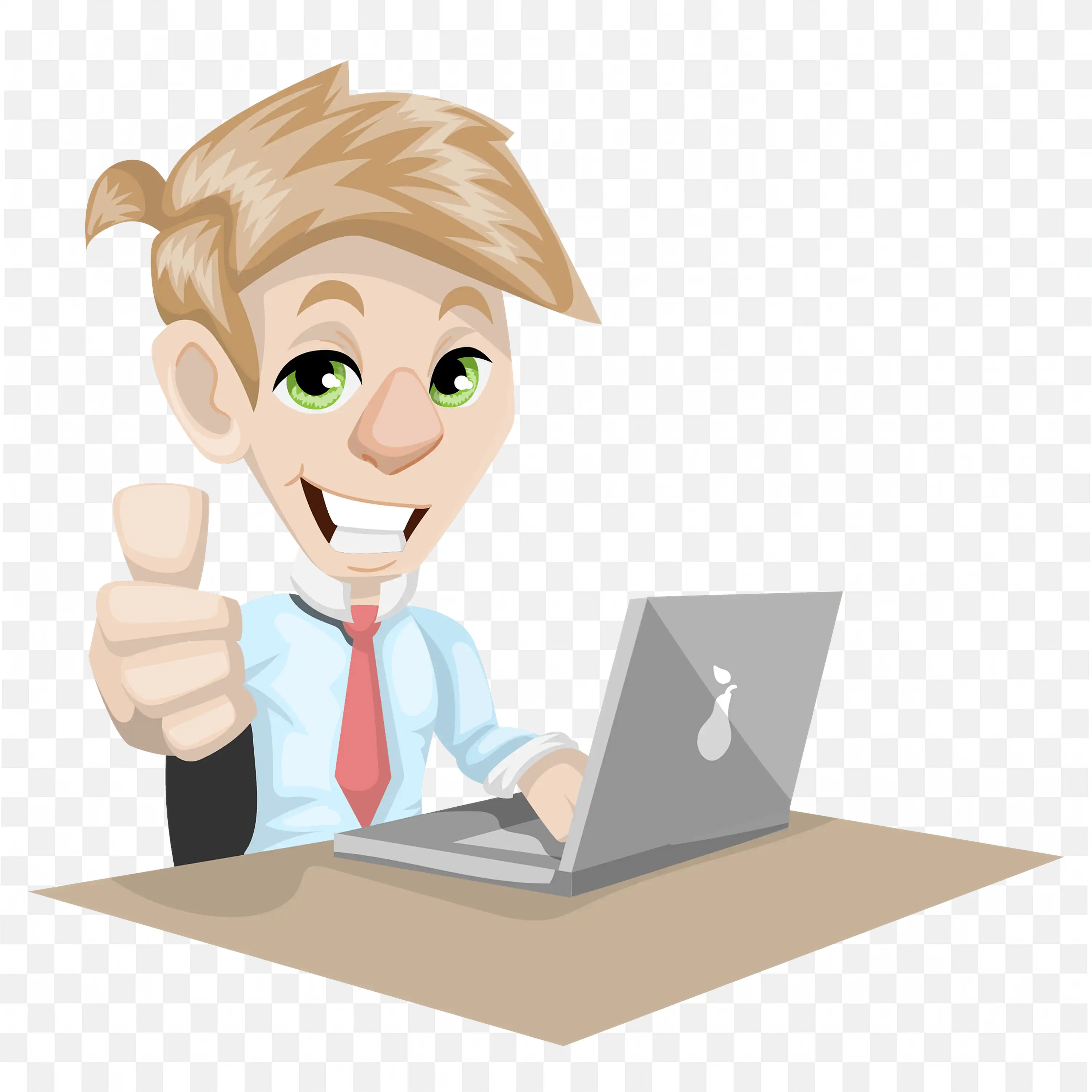 Cartoon Businessman Giving Thumbs Up While Working PNG