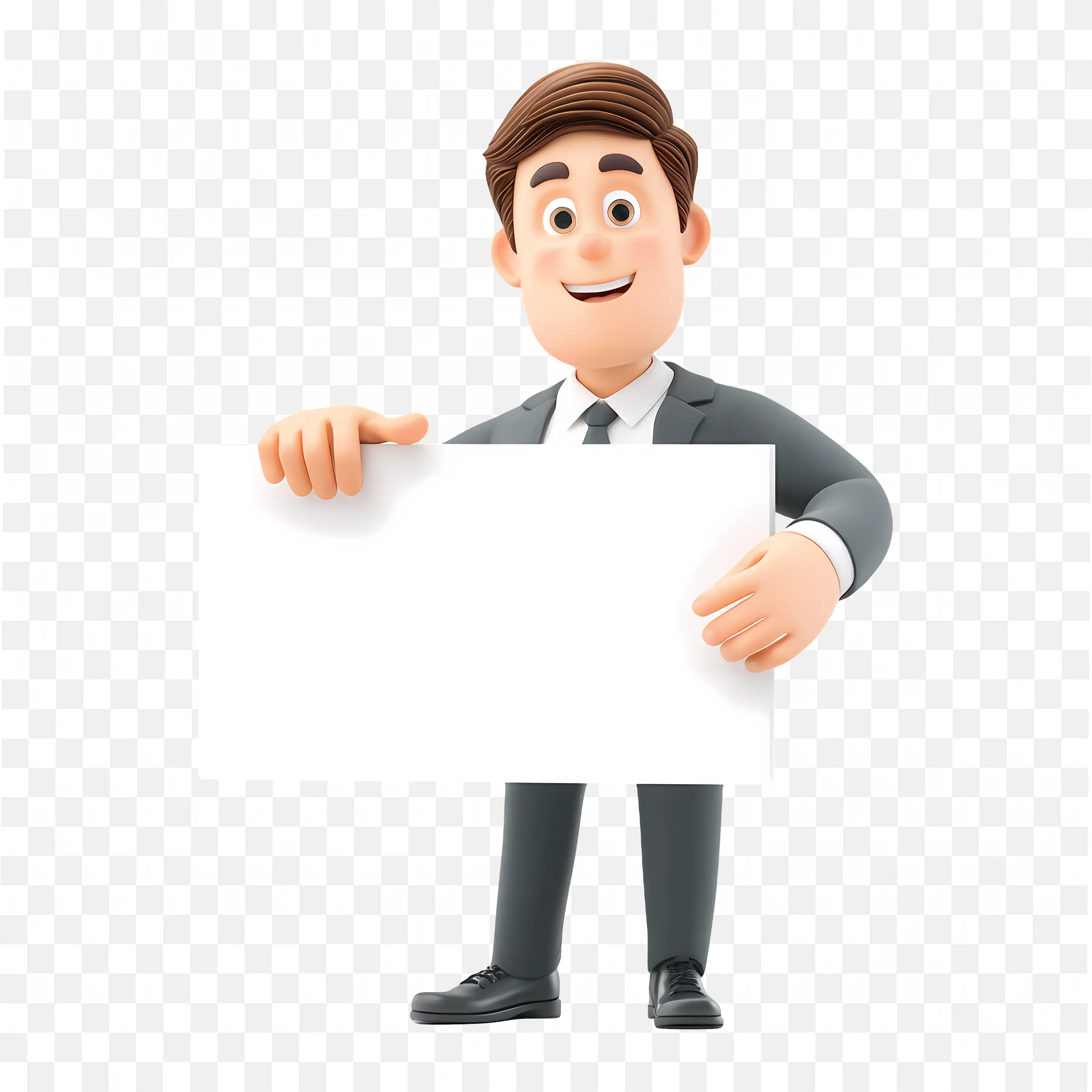 Cartoon Businessman Holding a White Blank Board Free PNG