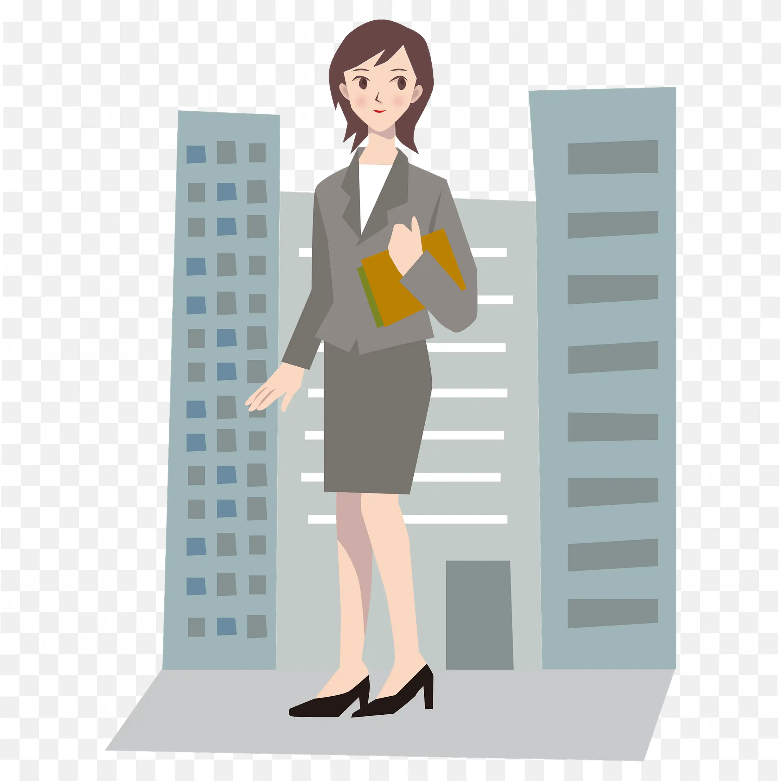 Cartoon Businesswoman Holding Folders in a City Street Png