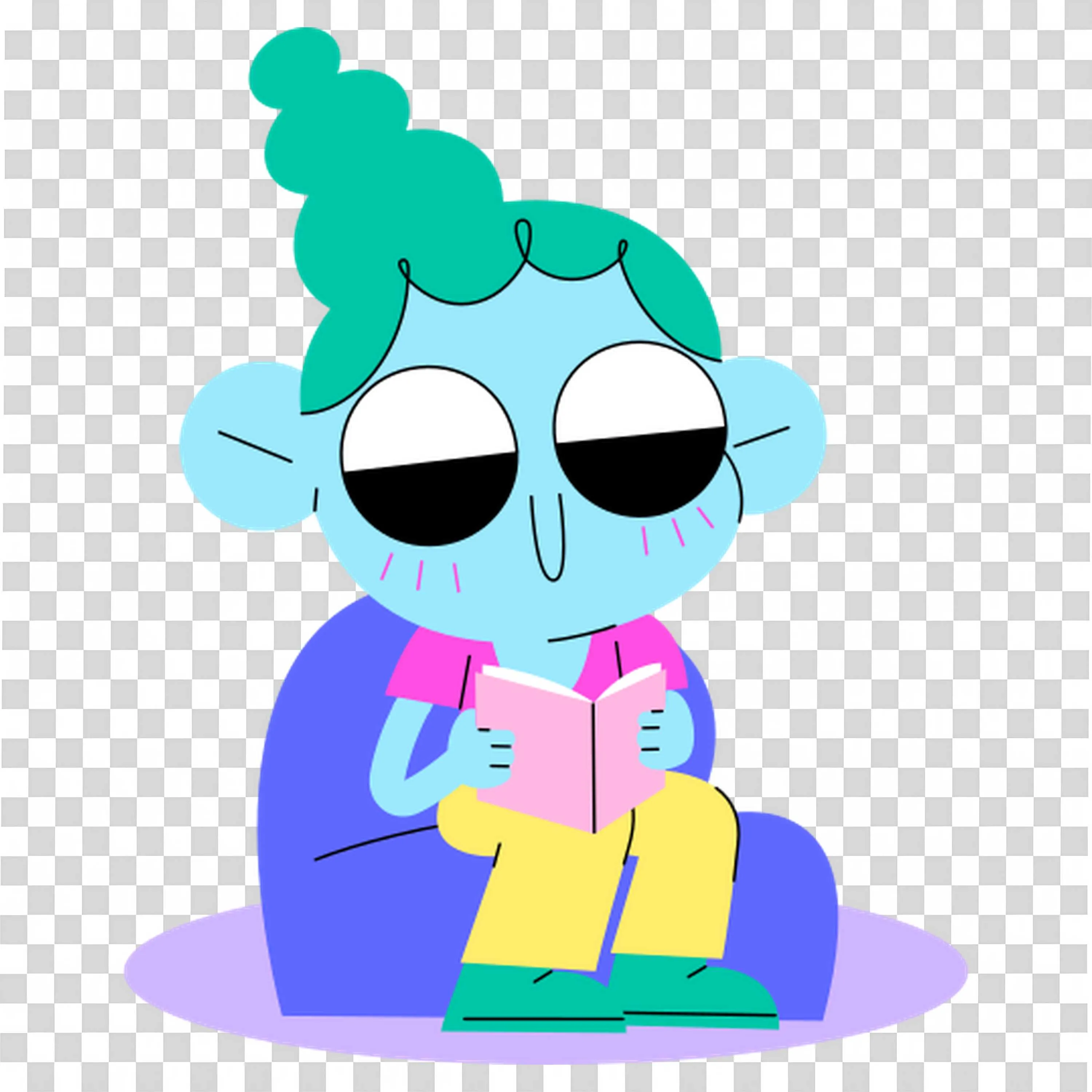 Cartoon Character Sitting on Beanbag Reading a Book Png