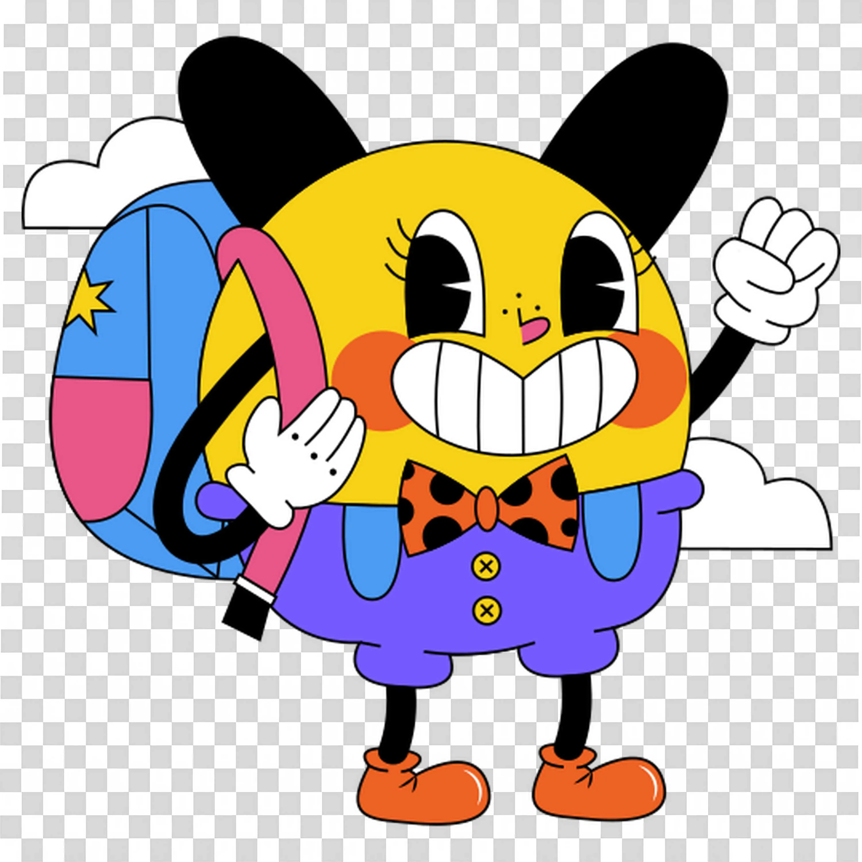 Cartoon Character with a Backpack and a Bow Tie PNG Image