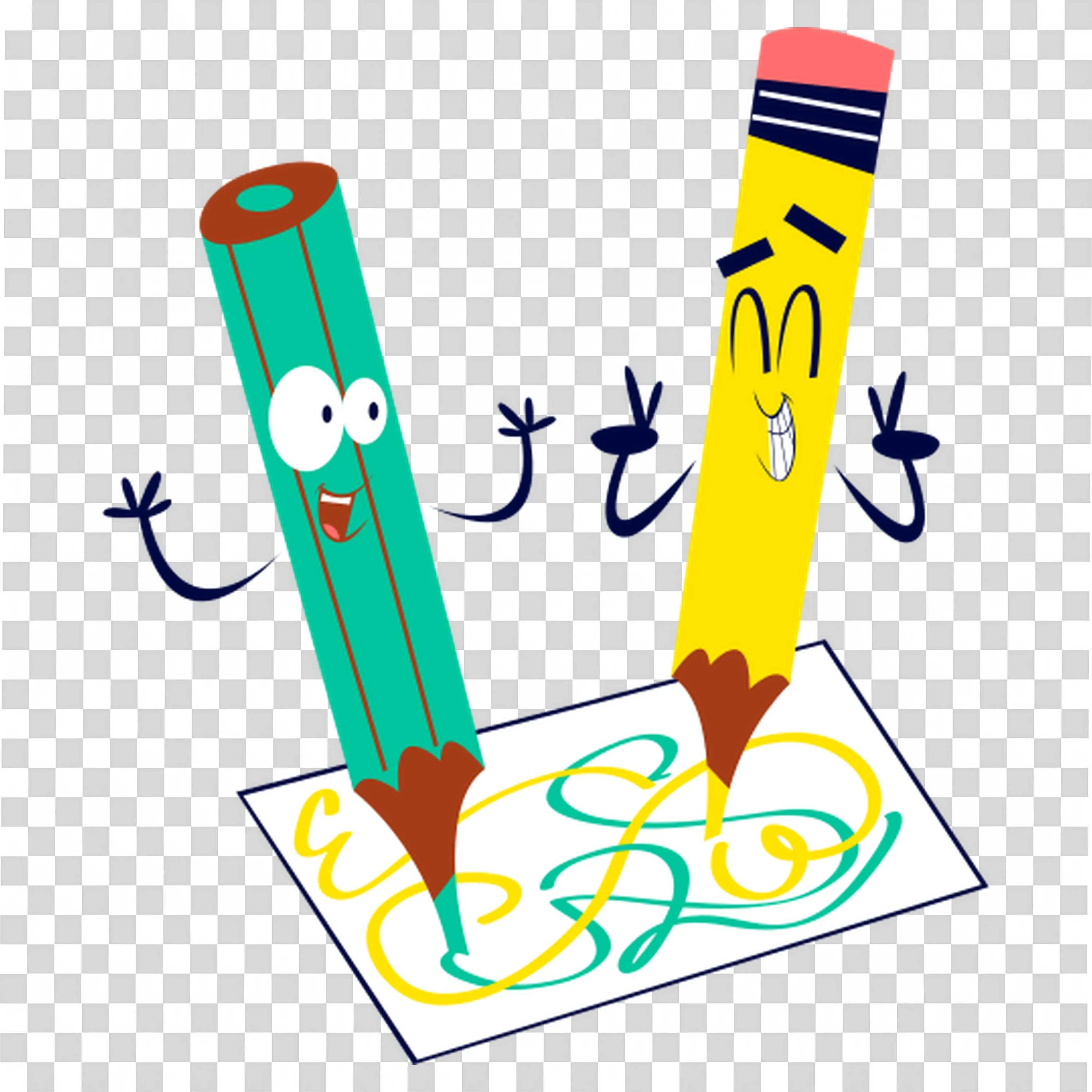 Cartoon Colourful Pencil Drawing Together Free PNG Image
