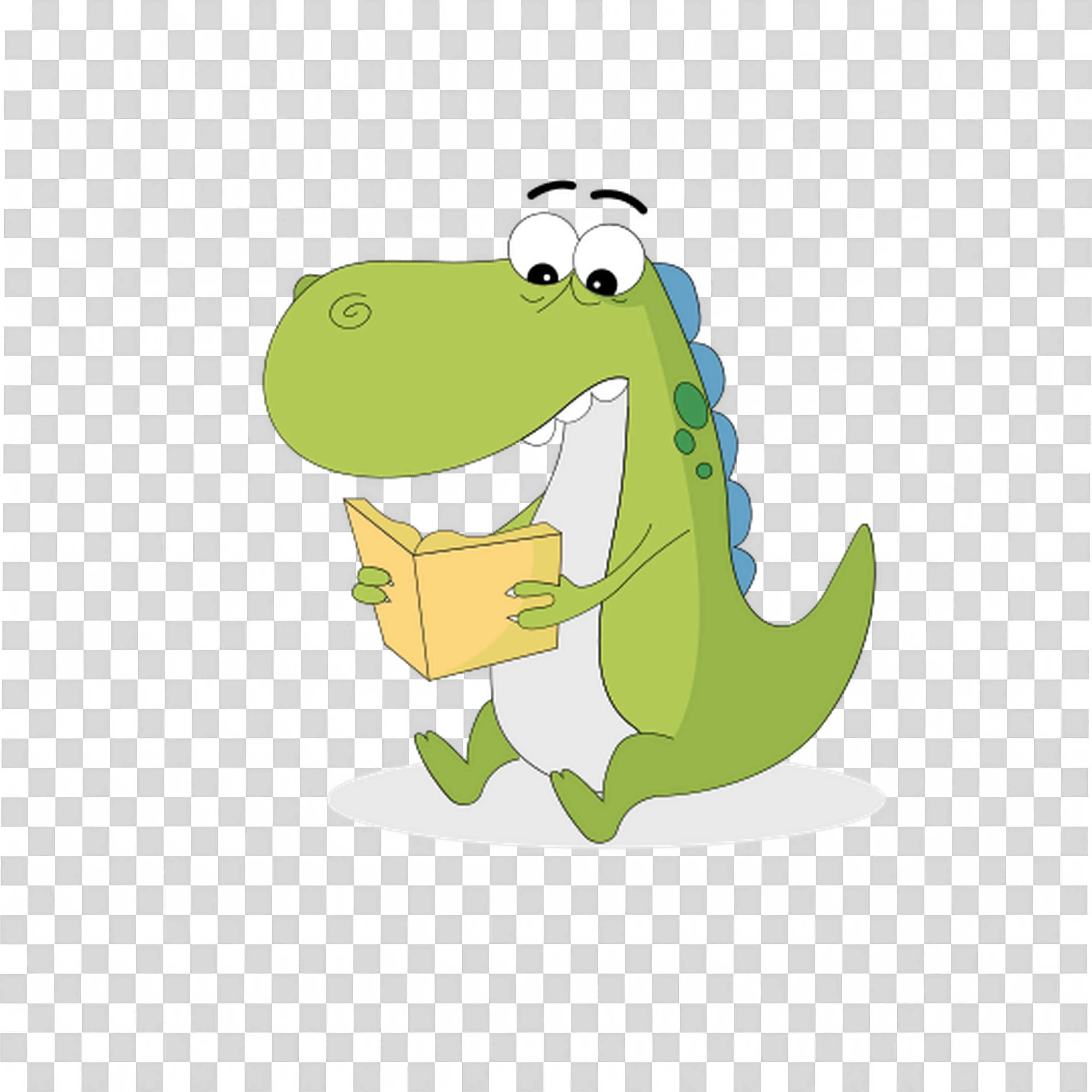 Cartoon Dinosaur Sitting on a Surface and Reading a Book
