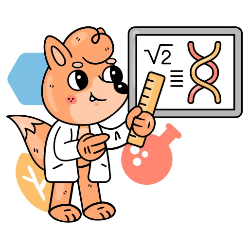Cartoon Dog Scientist Holding Tools Represents Fun