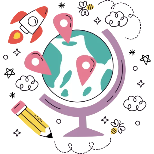 Cartoon Doodle with Tools Represents Creative Study