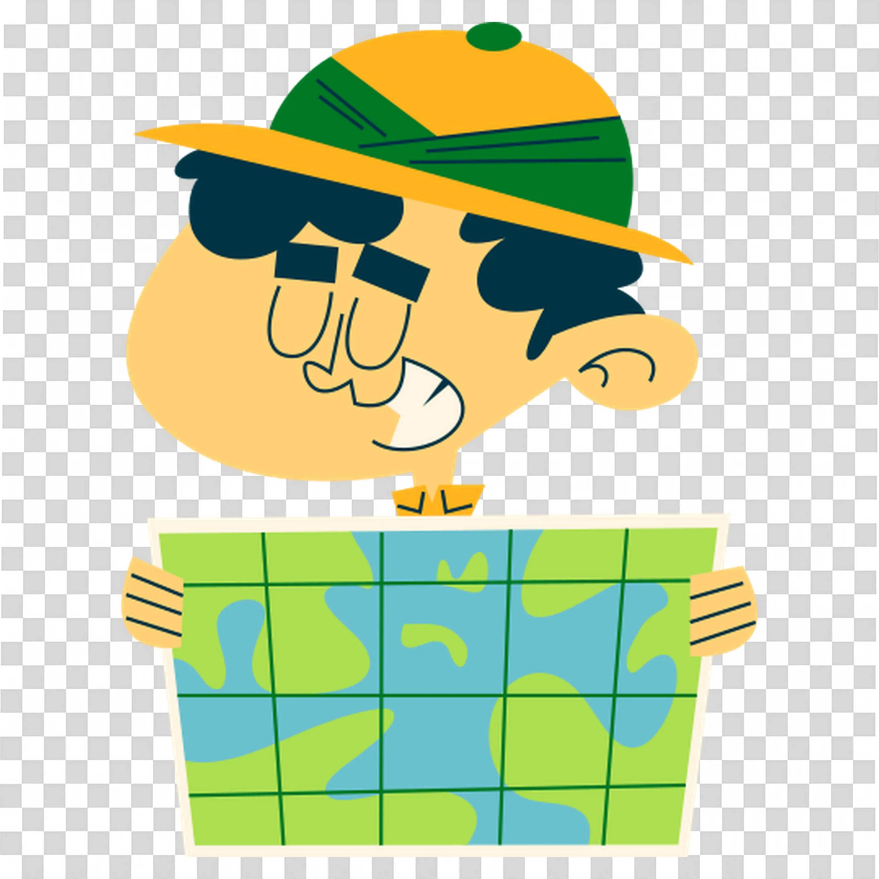 Cartoon Explorer Holding a Map with a Hat Clipart PNG Image