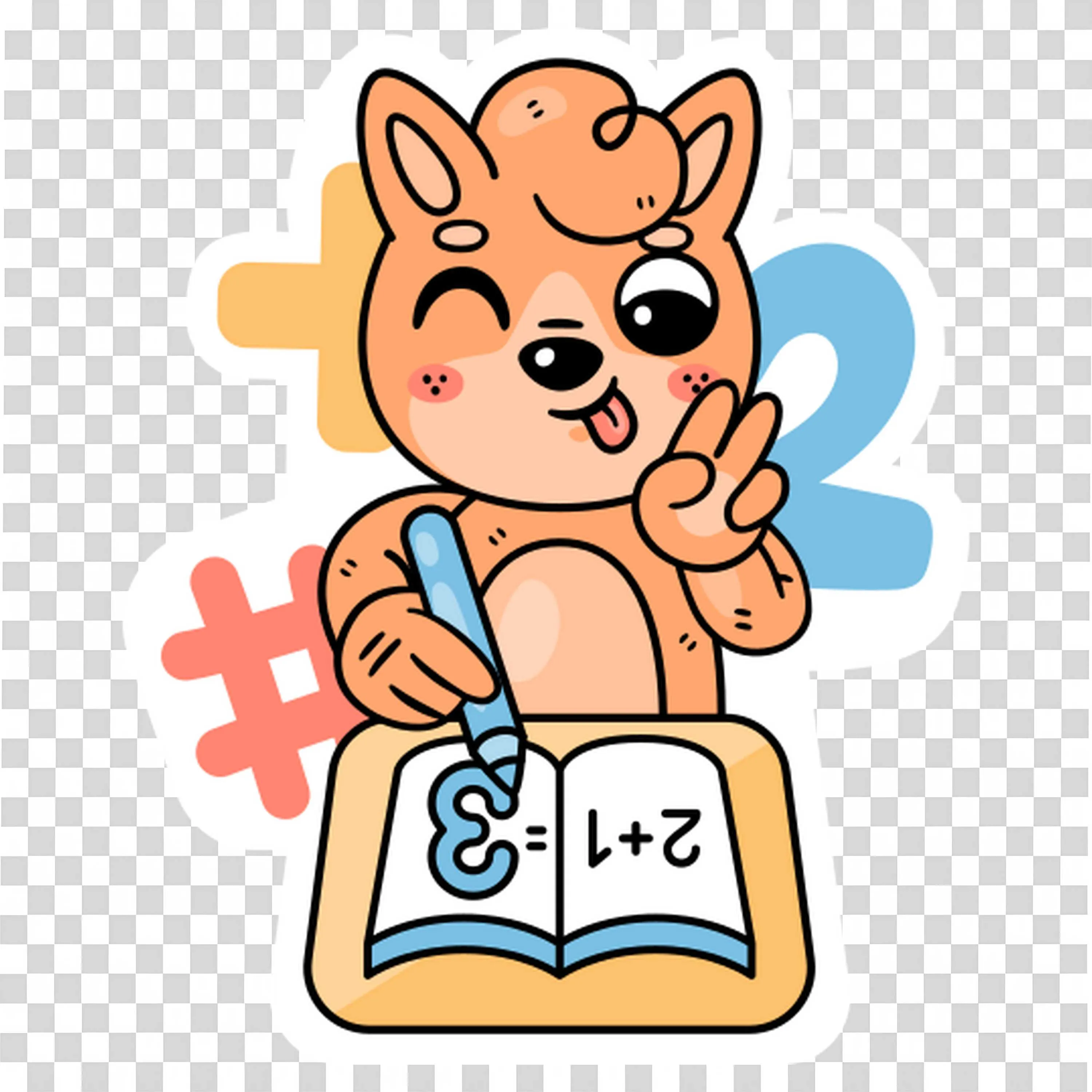 Cartoon Fox Doing Simple Math with a Book and Symbols Png