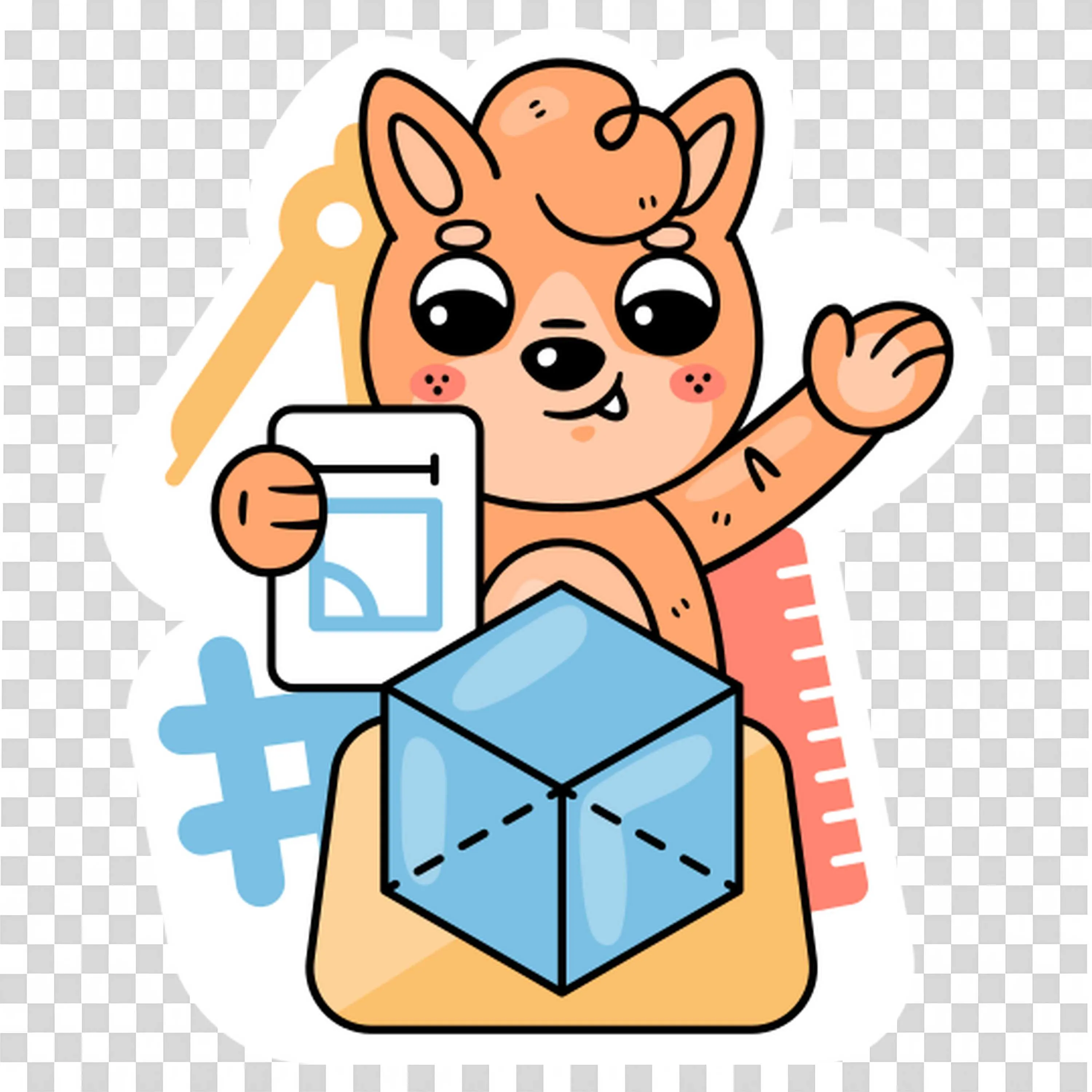 Cartoon Fox Holding a Paper and Showing Geometric Shapes