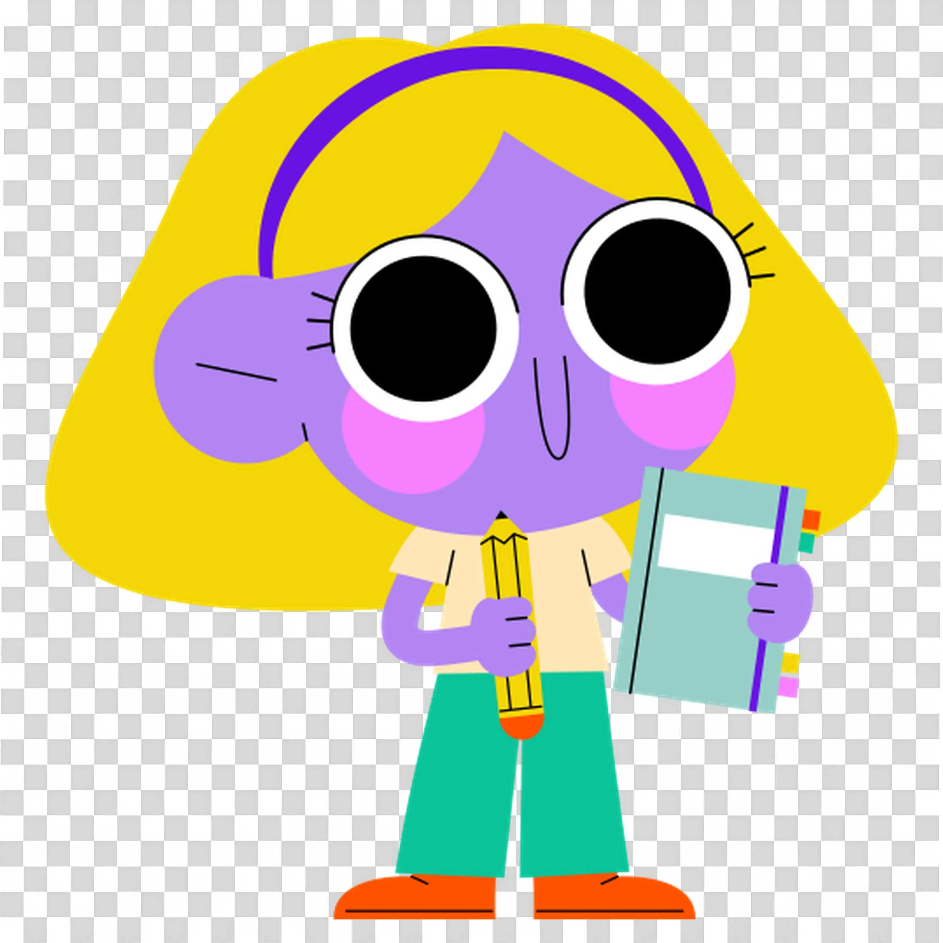 Cartoon Girl Holding Pencil and Notebook Smiling Free Image