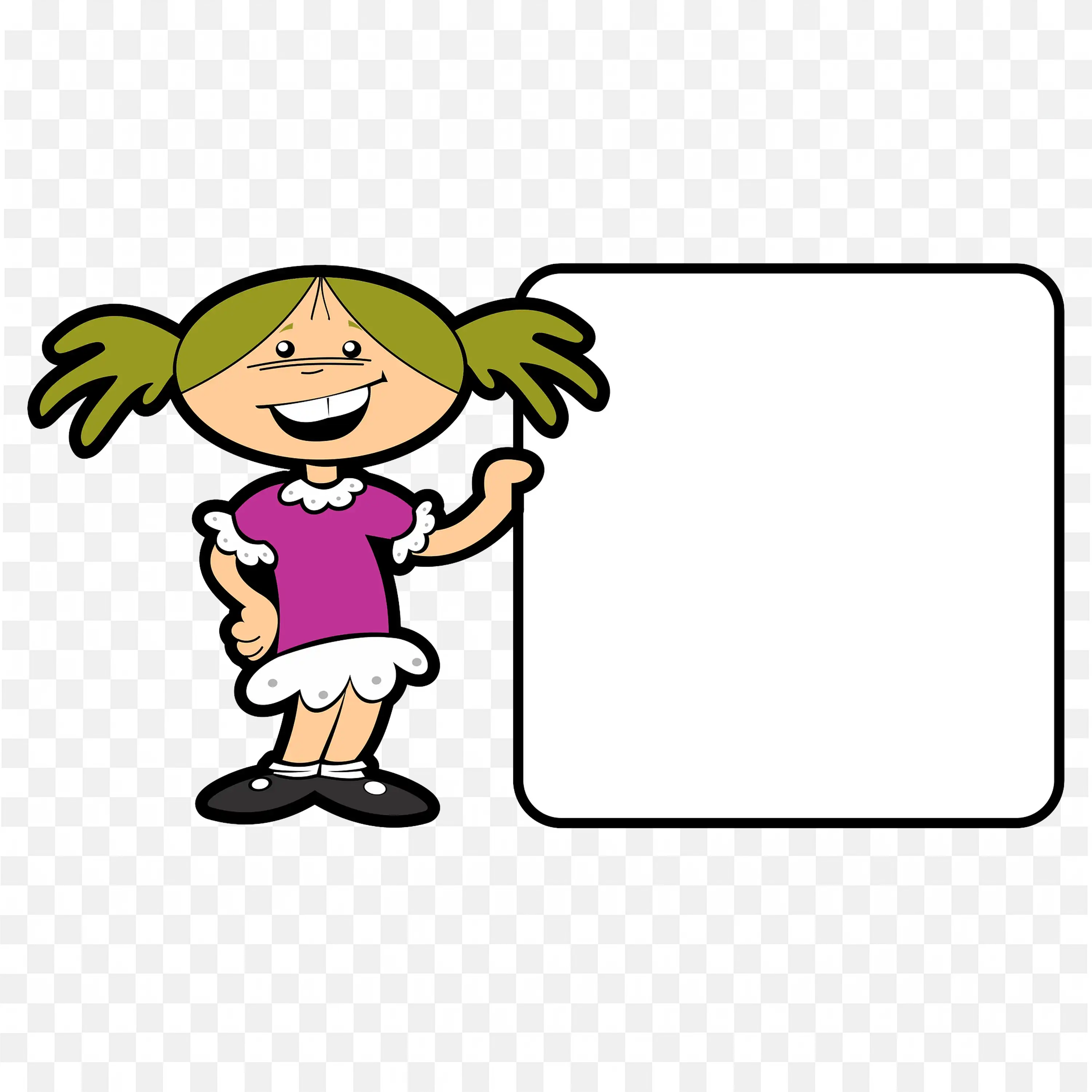 Cartoon Girl Pointing at Blank Board For Message Free PNG