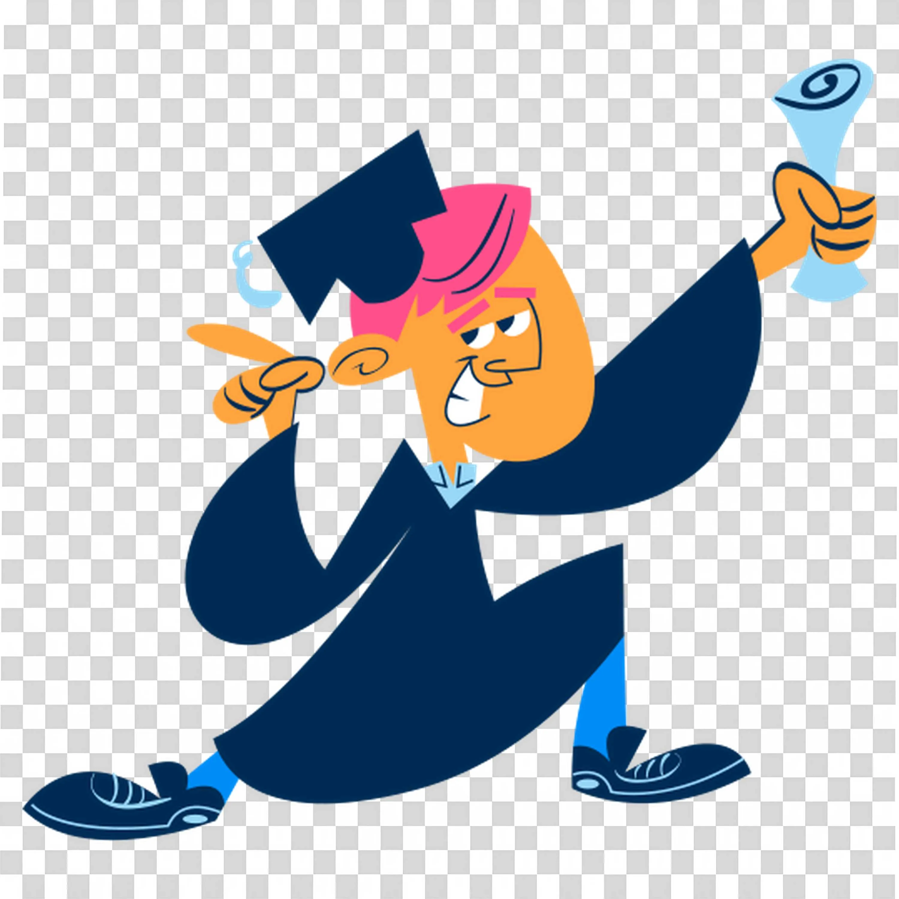 Cartoon Graduate in Cap and Gown Celebrating with a Diploma