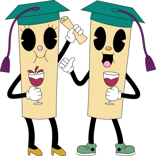 Cartoon Graduates with Caps Represent Academic Joy