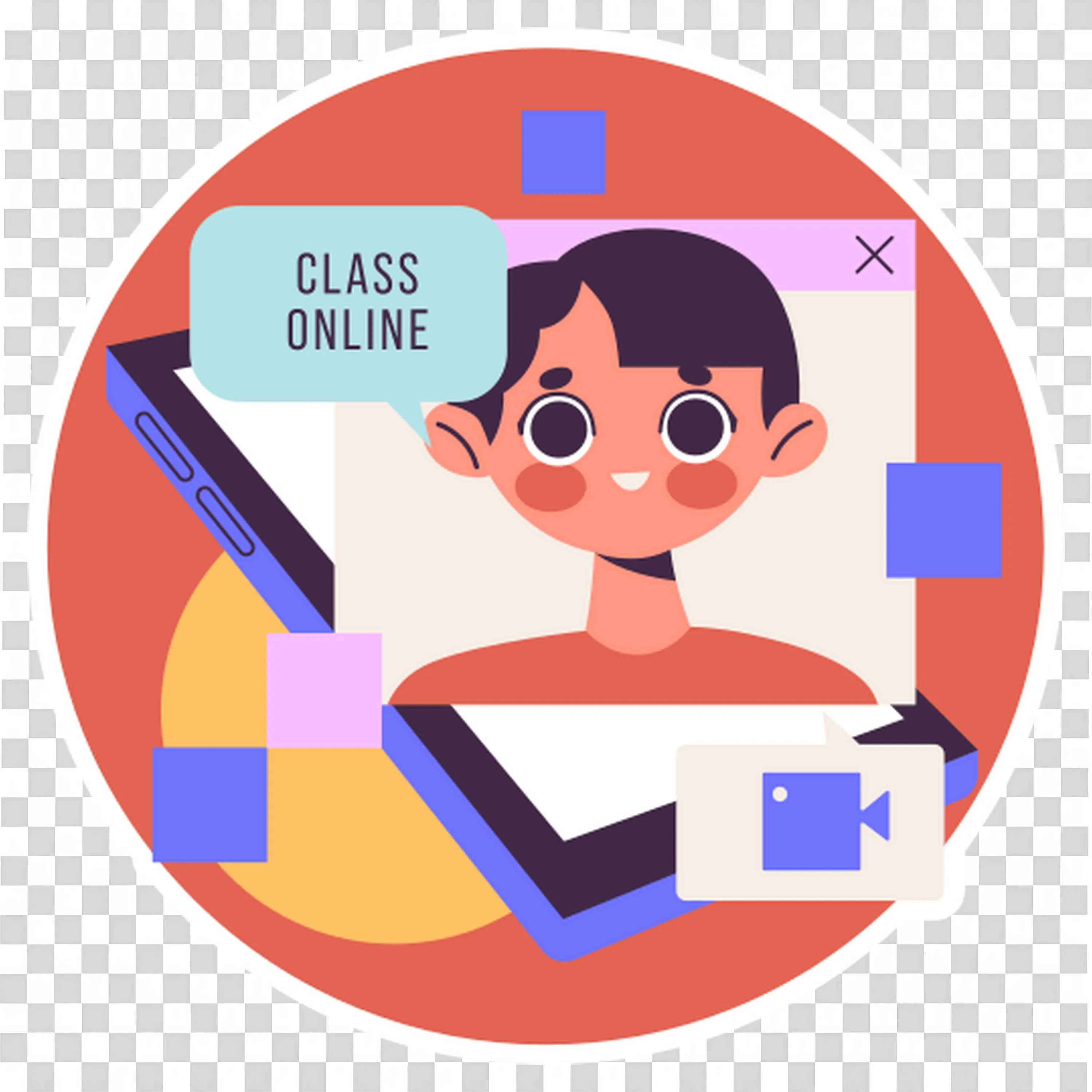 Cartoon Illustration Of Online Student Class on Tablet Png