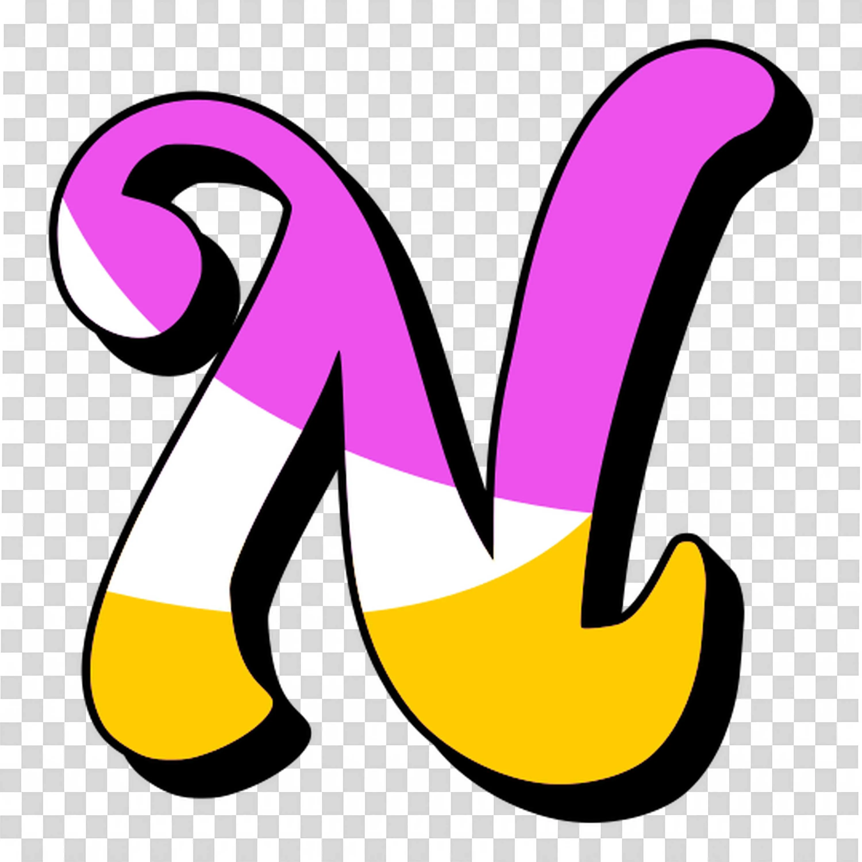 Cartoon Letter N with Black Pink and Yellow Design PNG Image