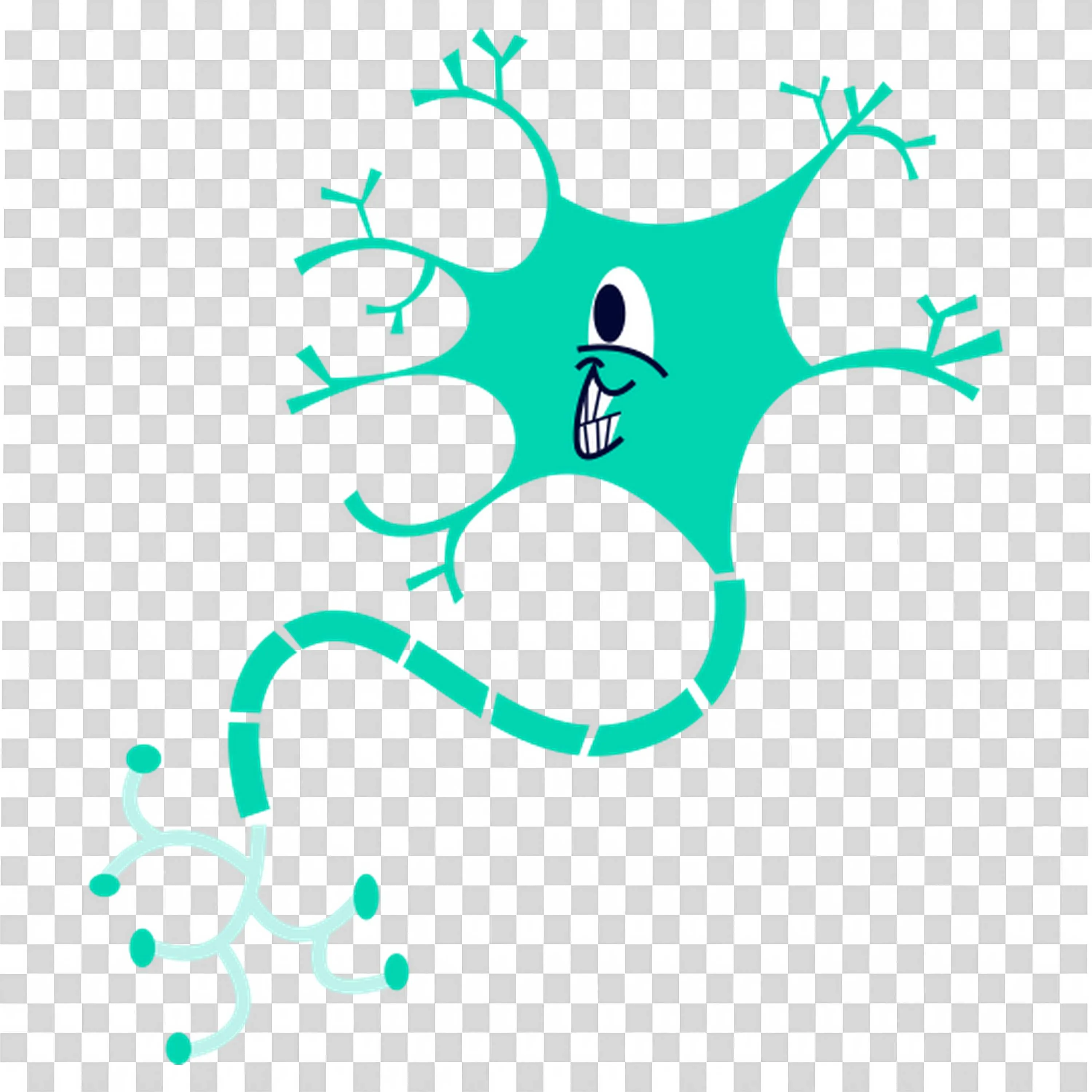 Cartoon Neuron Character Smiling a Fun Science Illustration