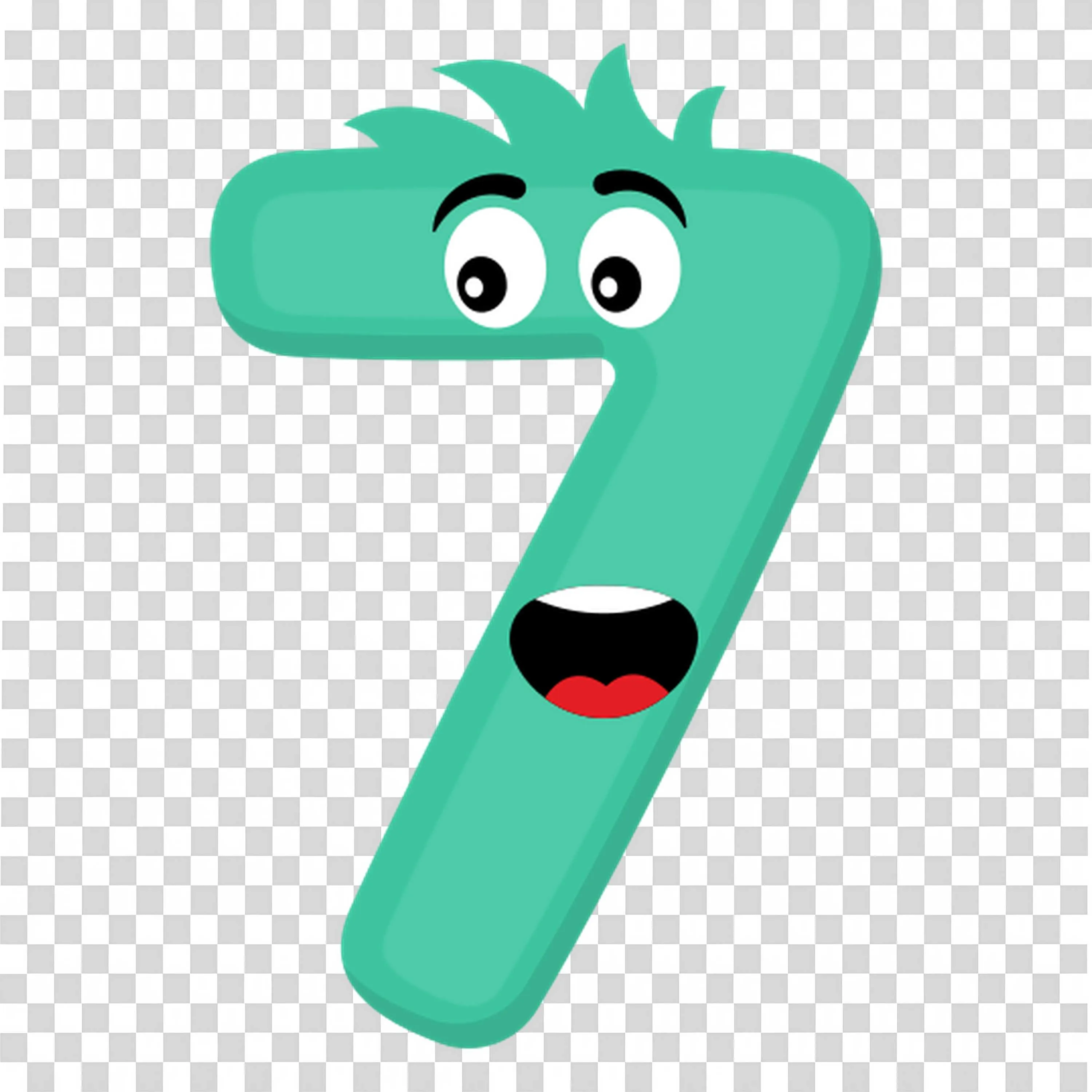 Cartoon Number Seven Character with Spike Hair PNG Download