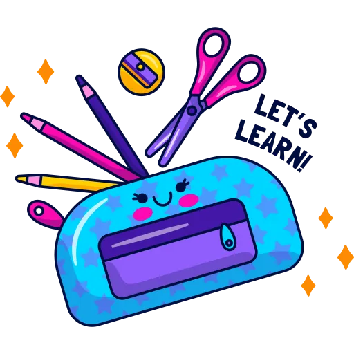 Cartoon Pencil Box with Tools Represents School Life