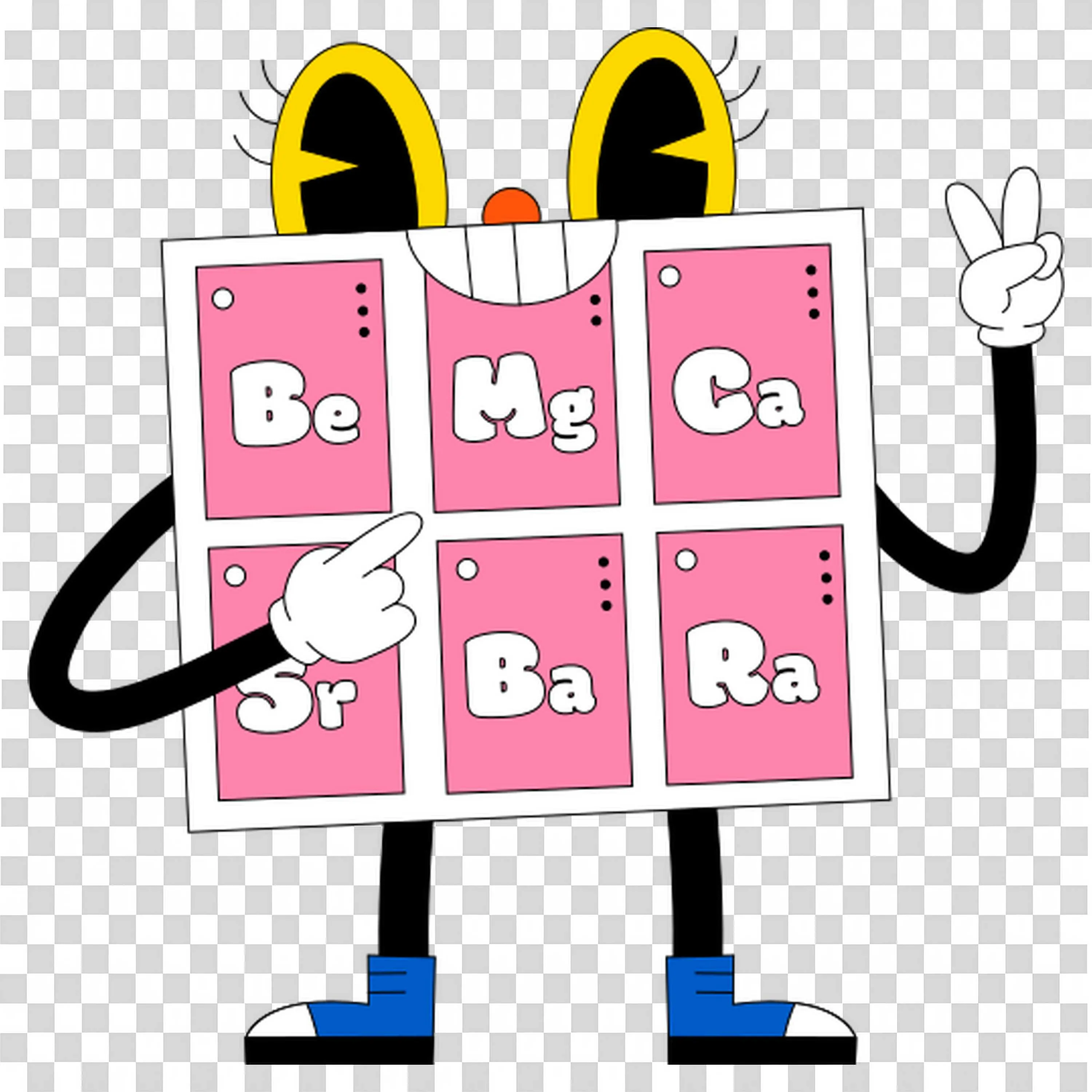 Cartoon Periodic Table with Smiling Eyes and Hands PNG Image