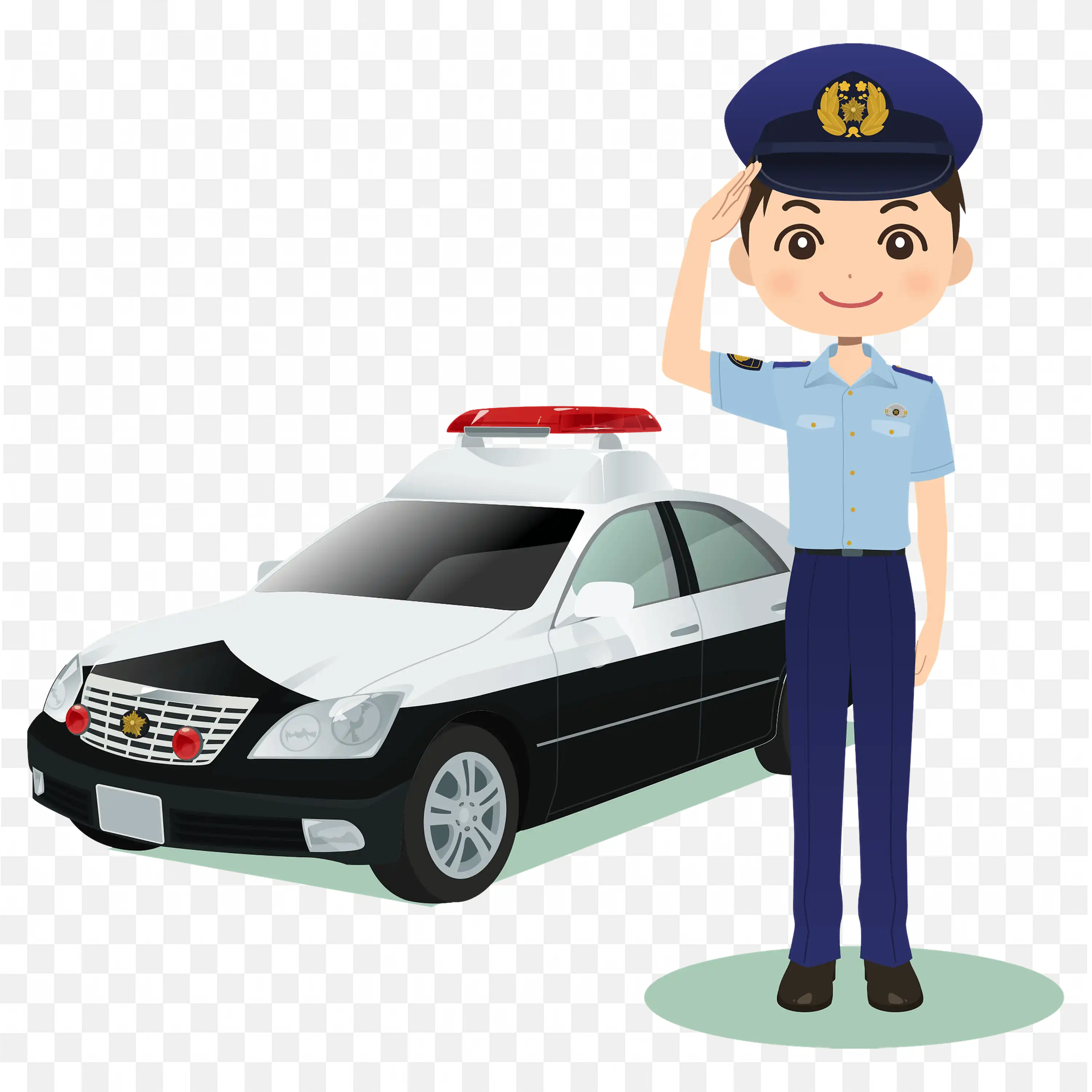 Cartoon Police Officer with her Car Saluting Free PNG