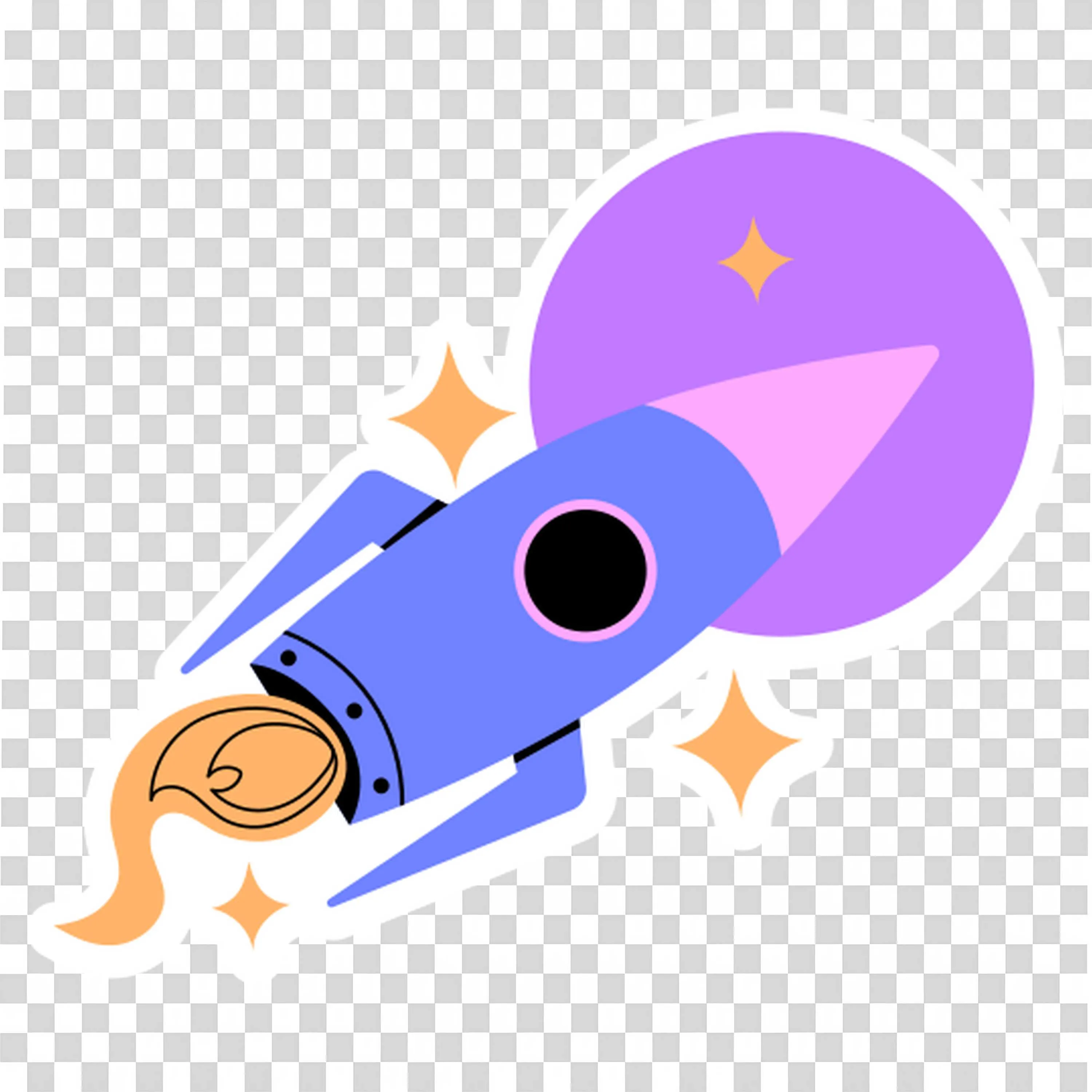 Cartoon Rocket Ship Blasting Off with Stars and Purple Moon