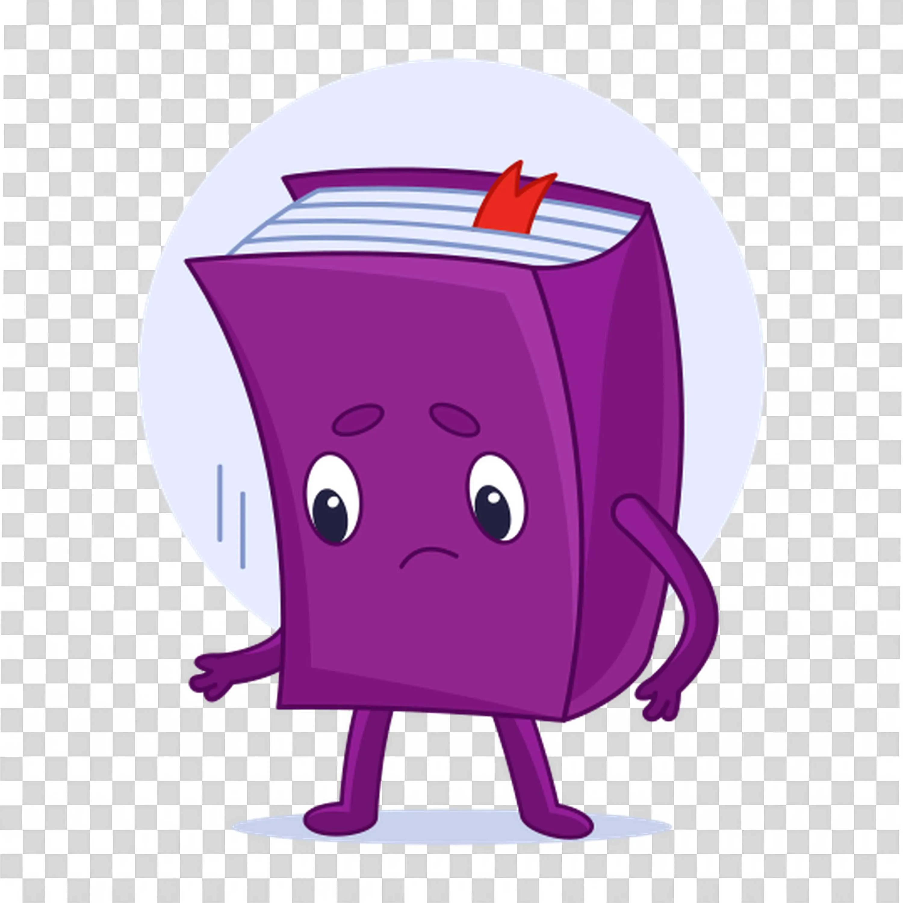 Cartoon Sad Face Purple Book with Red Bookmark PNG Image