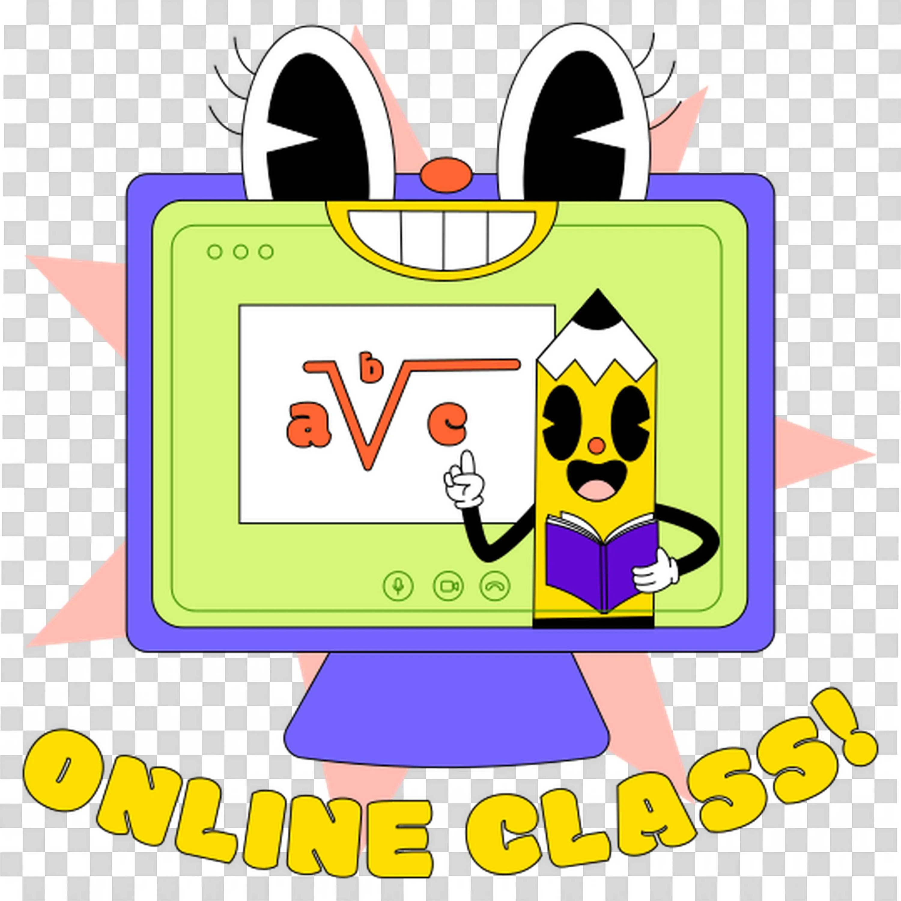Cartoon Tablet with Pencil Character Teaching Online Class